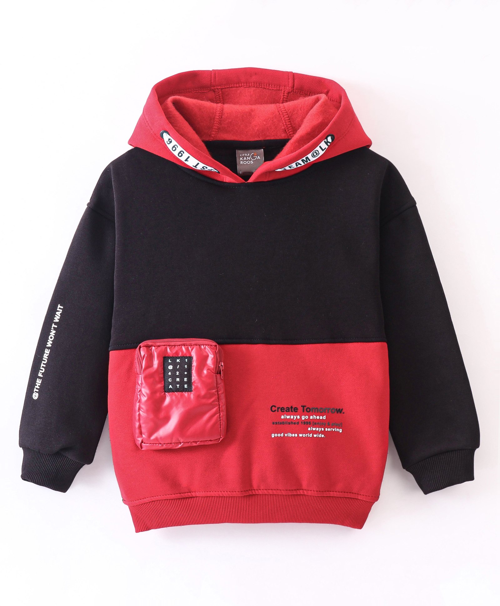 Little Kangaroos Full Sleeves Droop Shoulder Hoodies - Red-picture-25