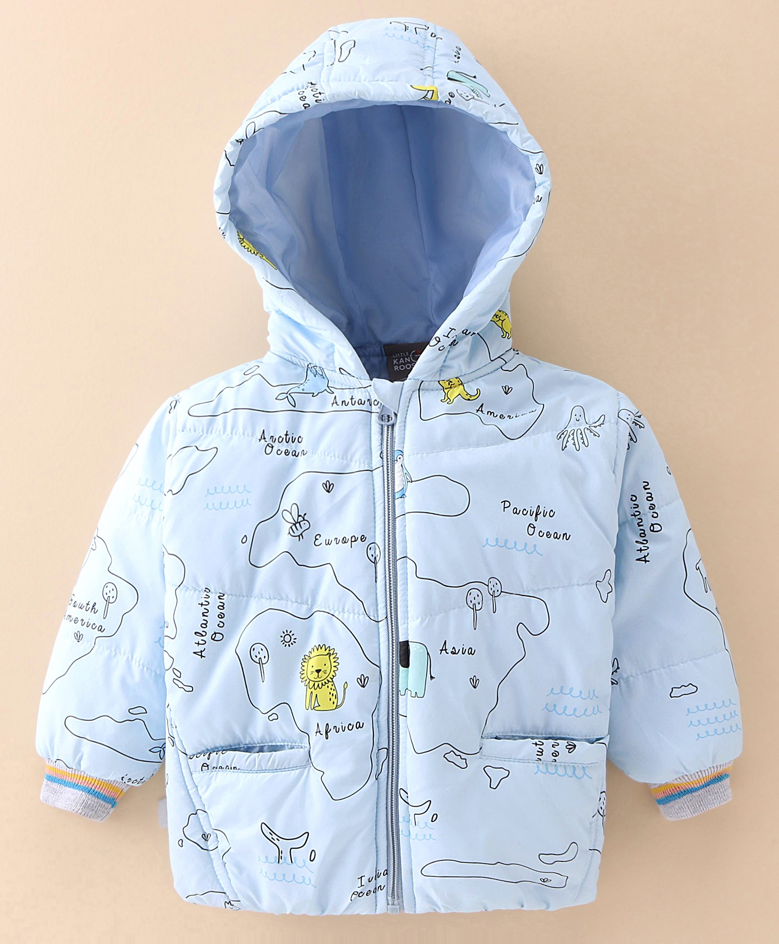 Little Kangaroos Full Sleeves Padded Jacket Text Printed - Sky Blue-image-37