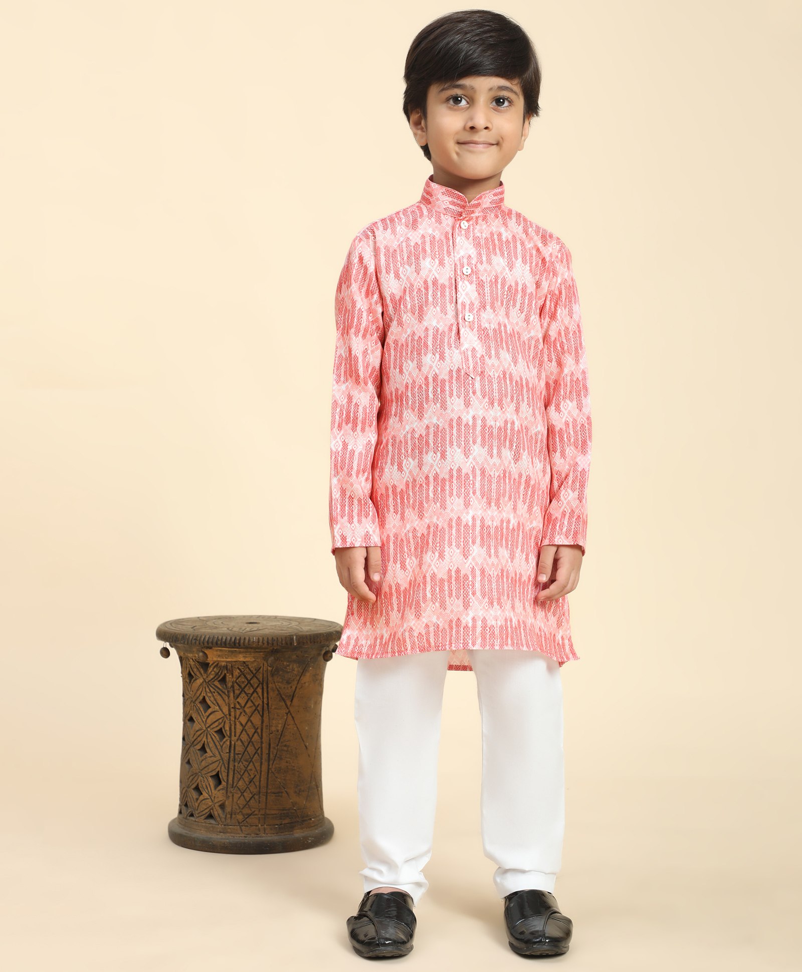 P-MARK Full Sleeves Sramless Intricate Geometric Design Detailed Kurta With Pyjama - Pink-picture-21
