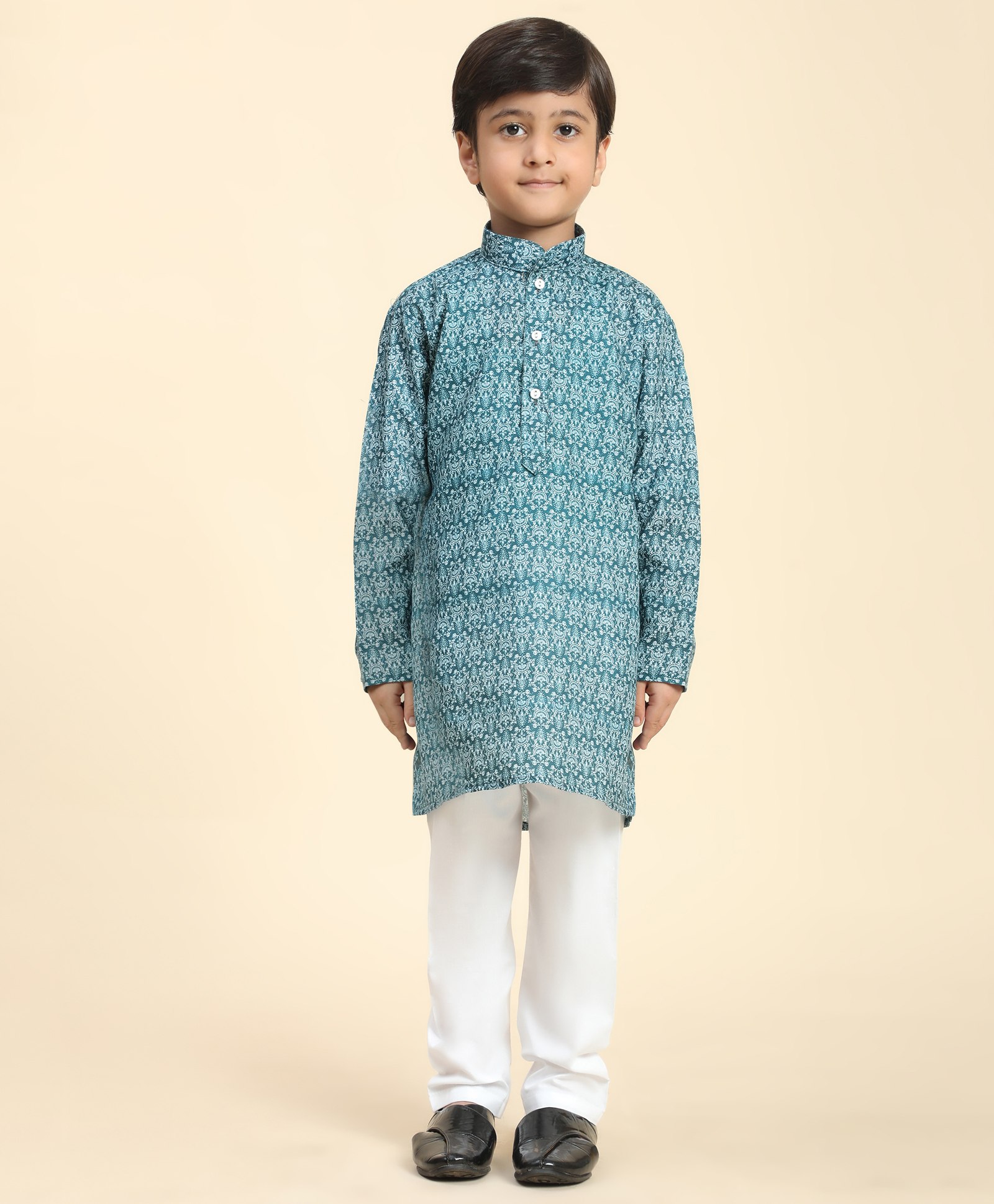 P-MARK Full Sleeves Seamless Abstract Design Printed Kurta With Pyjama - Blue-picture-23