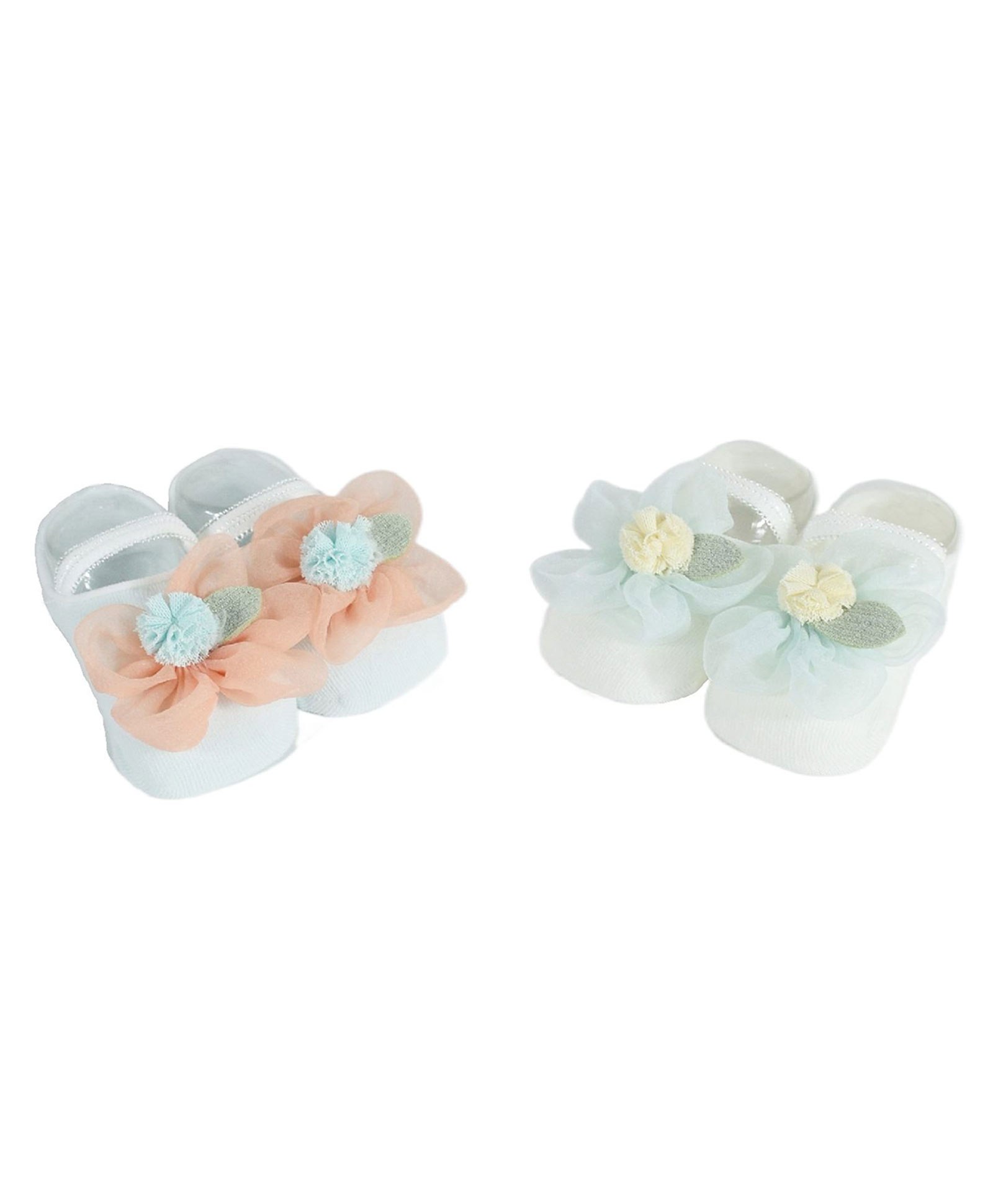 Kidofash Pack Of 2 Flower Detailed   Socks Set   - Peach & Green-image-42