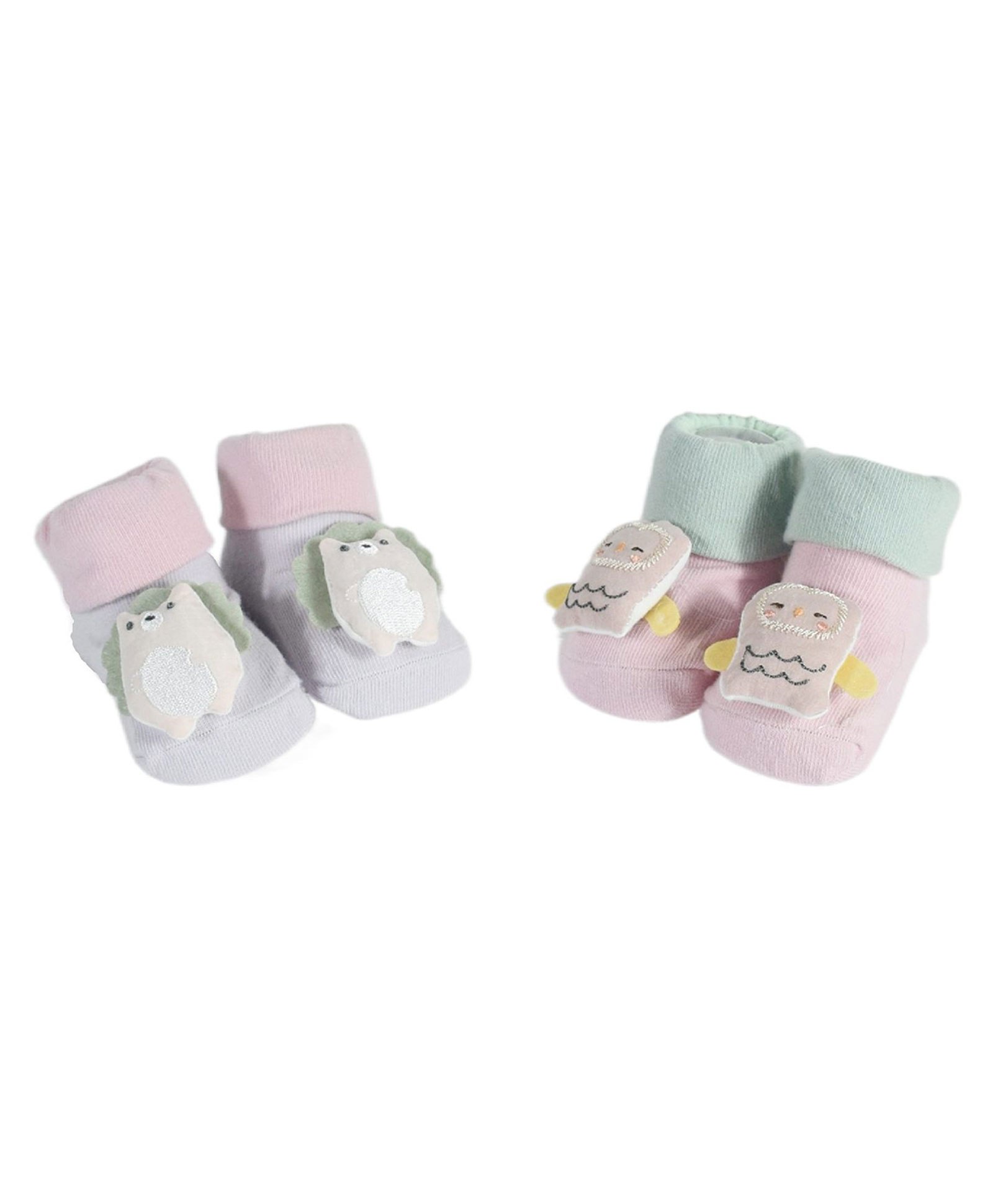 Kidofash Pack Of 2 Owl & Bear Face Detailed Socks - Pink & Green-picture-9