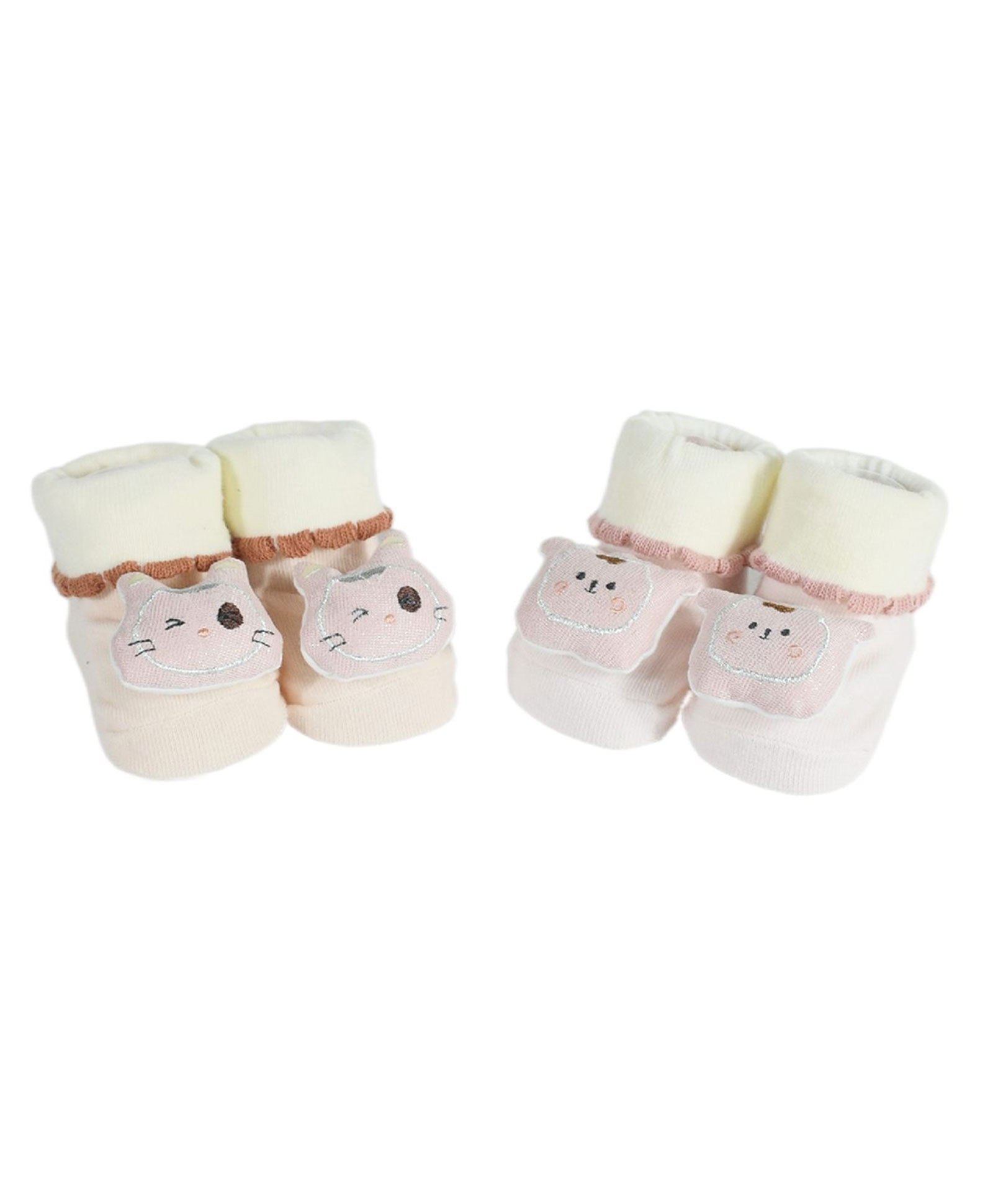 Kidofash Pack Of 2 Kitten & Puppy Face Detailed Socks - Peach & Brown-picture-14