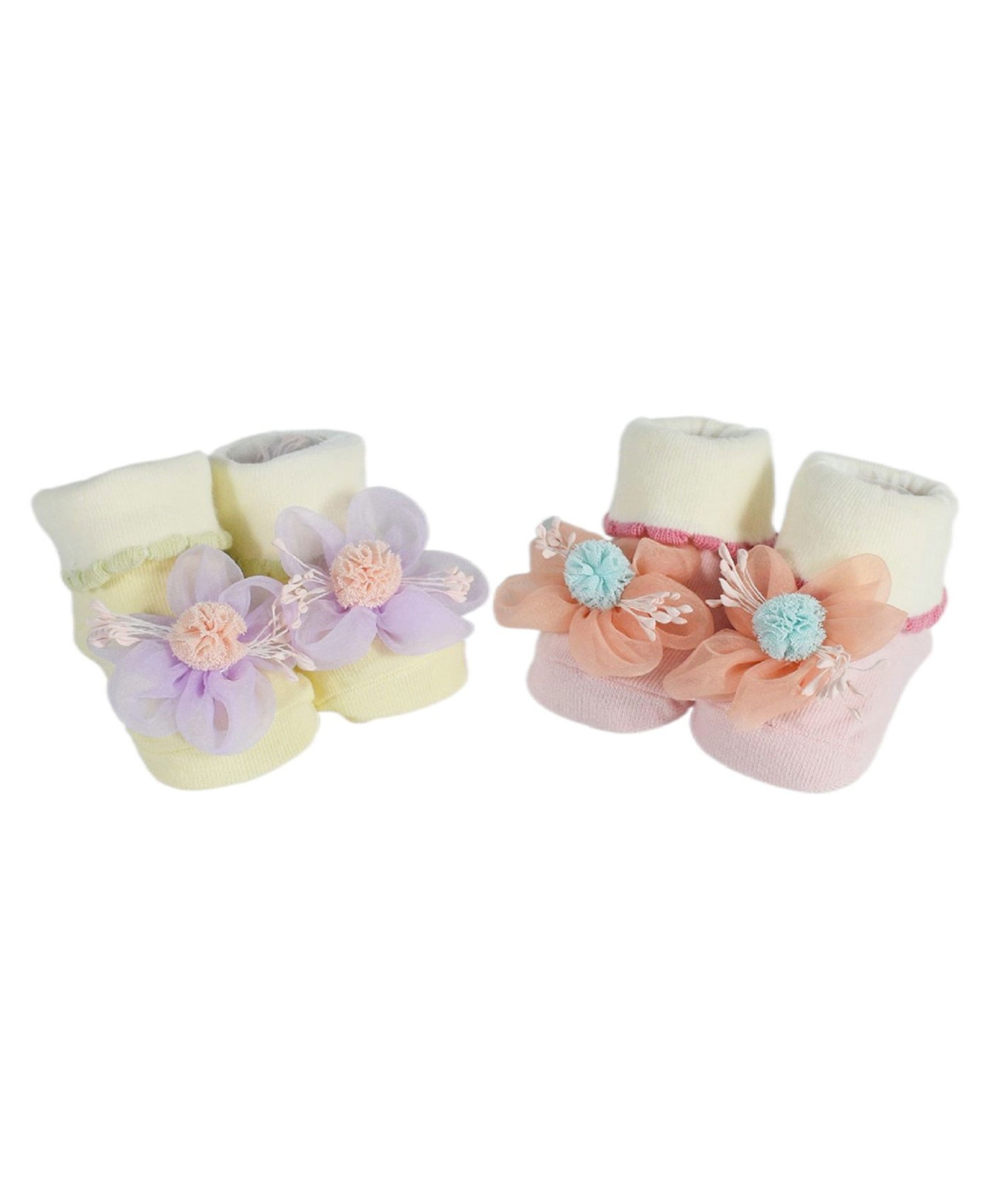Kidofash Pack Of 2 Flower  Detailed  Cotton Socks -Peach & Purple-picture-28