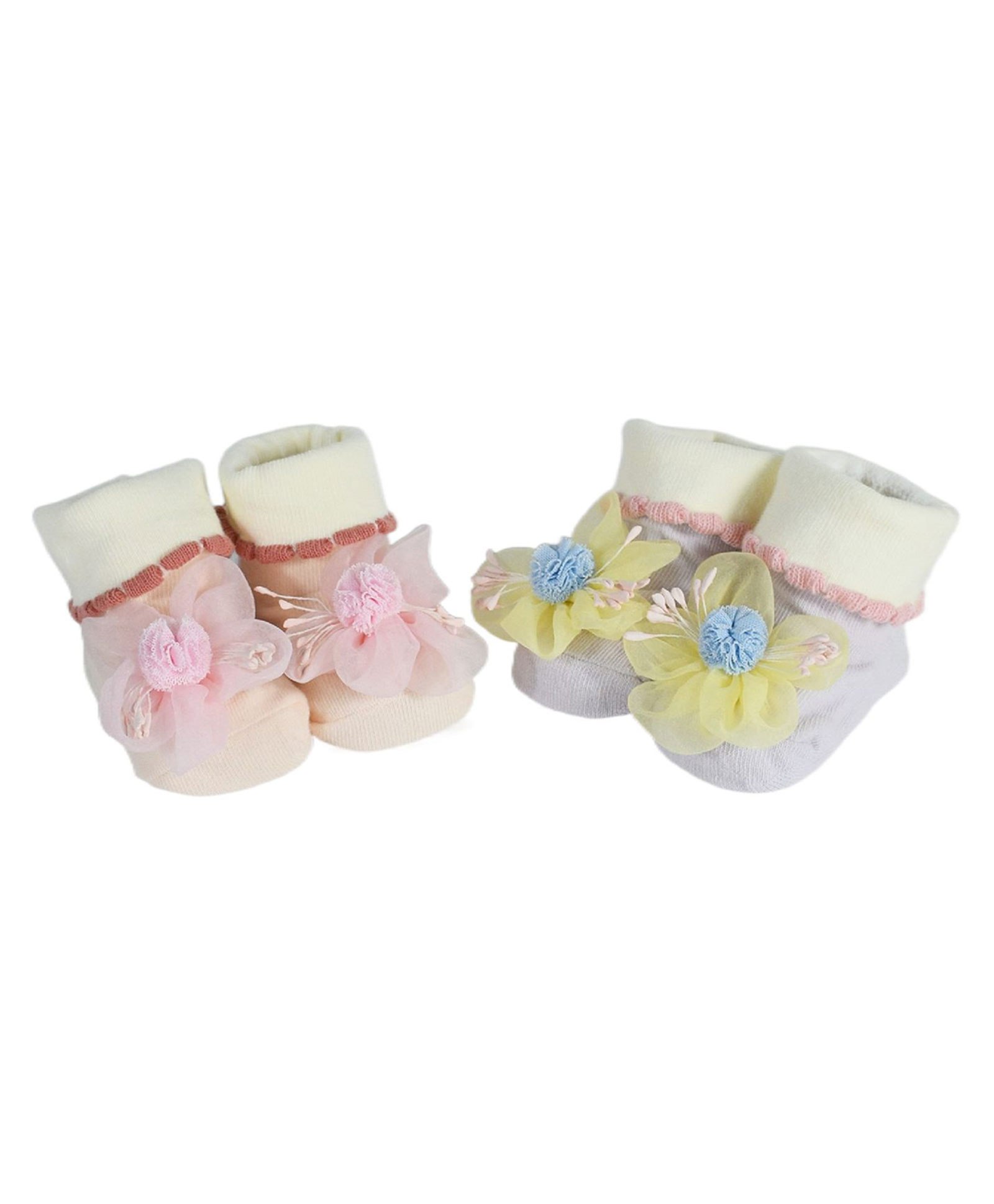Kidofash Pack Of 2 Flower Detailed  Cotton Socks - Yellow  & Light Pink-image-37