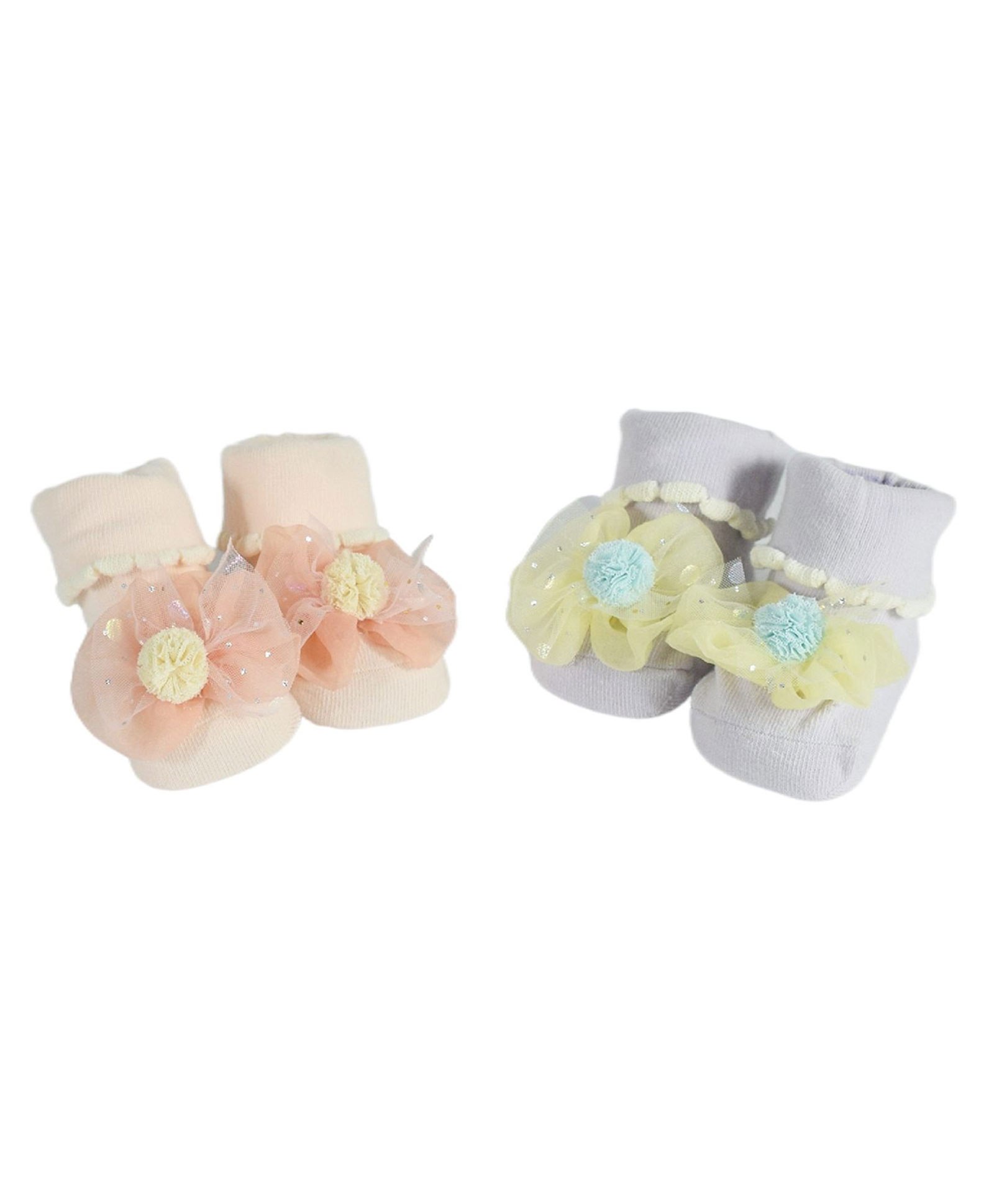 Kidofash Pack Of 2 Flower Detailed Embellished Socks - Yellow & Peach-image-26
