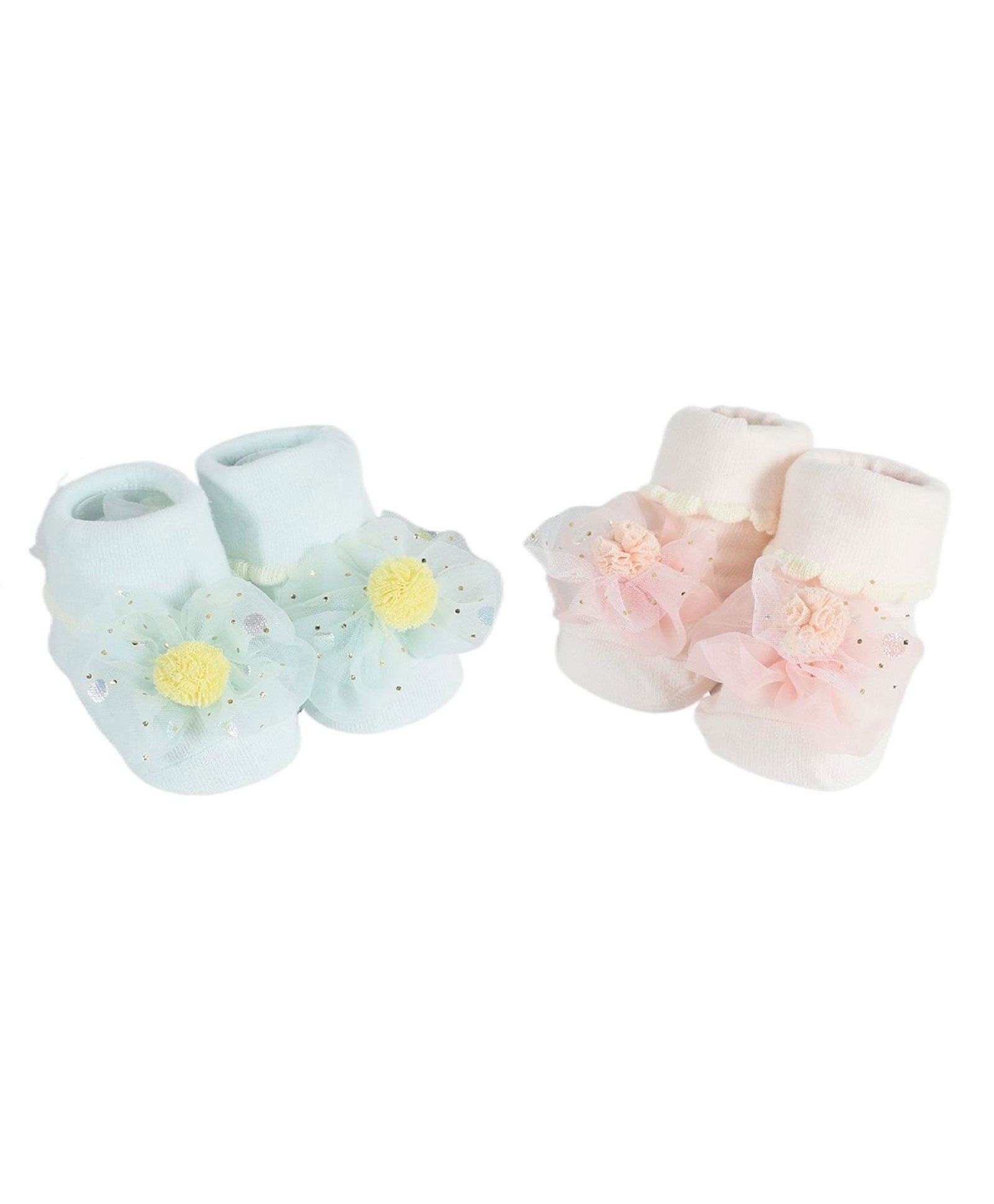 Kidofash Pack Of 2 Flower Detailed Embellished Socks - Green & Pink-picture-32