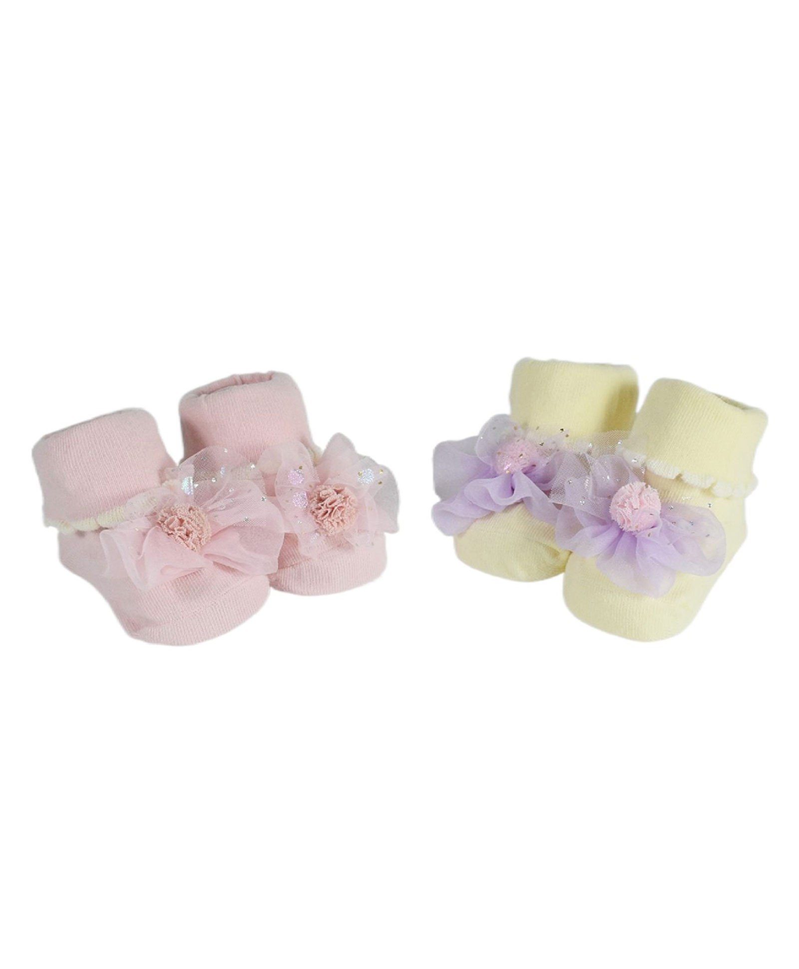 Kidofash Pack Of 2 Flower Detailed Embellished Socks - Purpe & Pink-picture-25