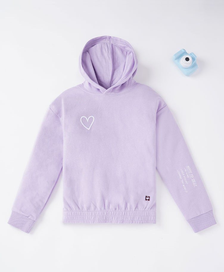 Ed-a-Mamma Cotton Sustainable Full Sleeves Hoodie Heart Print - Purple