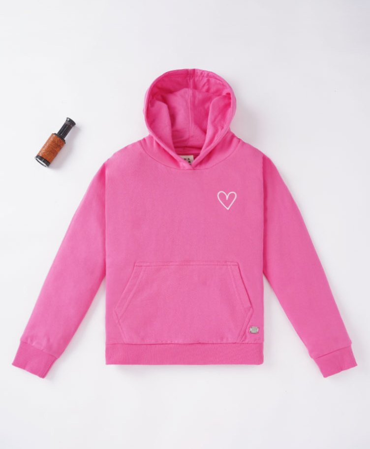 Ed-a-Mamma Sustainable Cotton Knit Full Sleeves Heart Printed Hoodie - Pink
