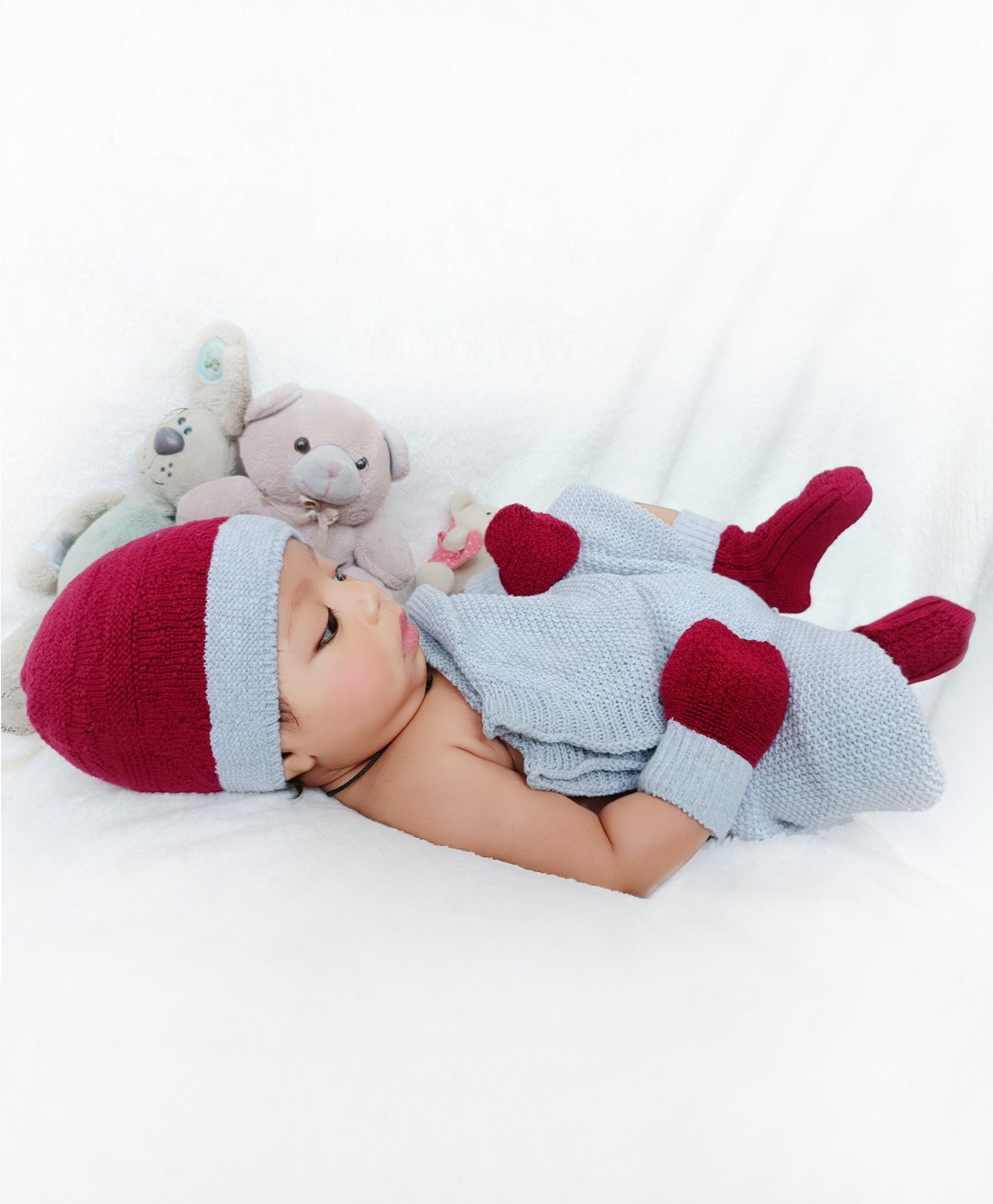 BHARATASYA 100% Cotton Knitted Cap Mittens & Socks Set - Maroon-picture-17
