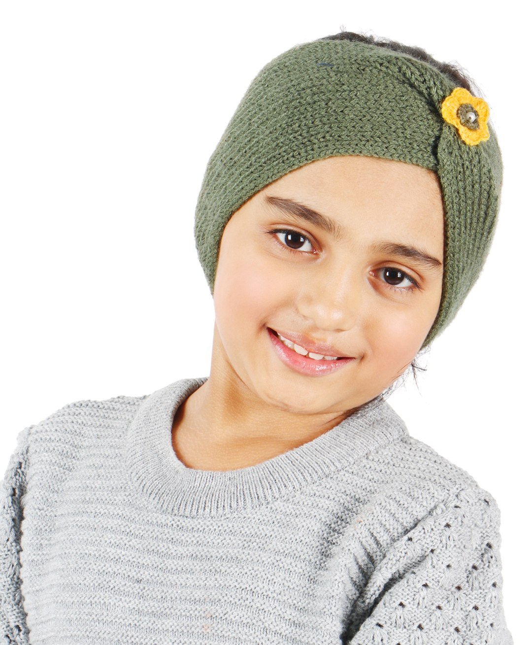 BHARATASYA Handknitted & Flower Detailed Woolen Ear Warmer Headband - Green-picture-26