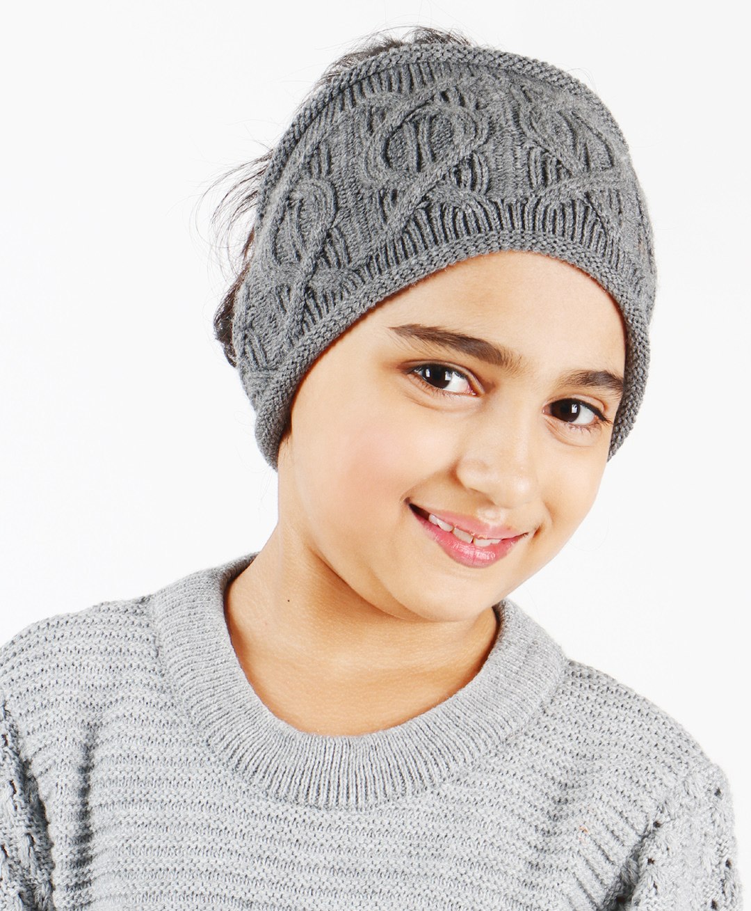 BHARATASYA Cable Knit Woolen Ear Warmer Headband With Rolled Edges - Grey-picture-23