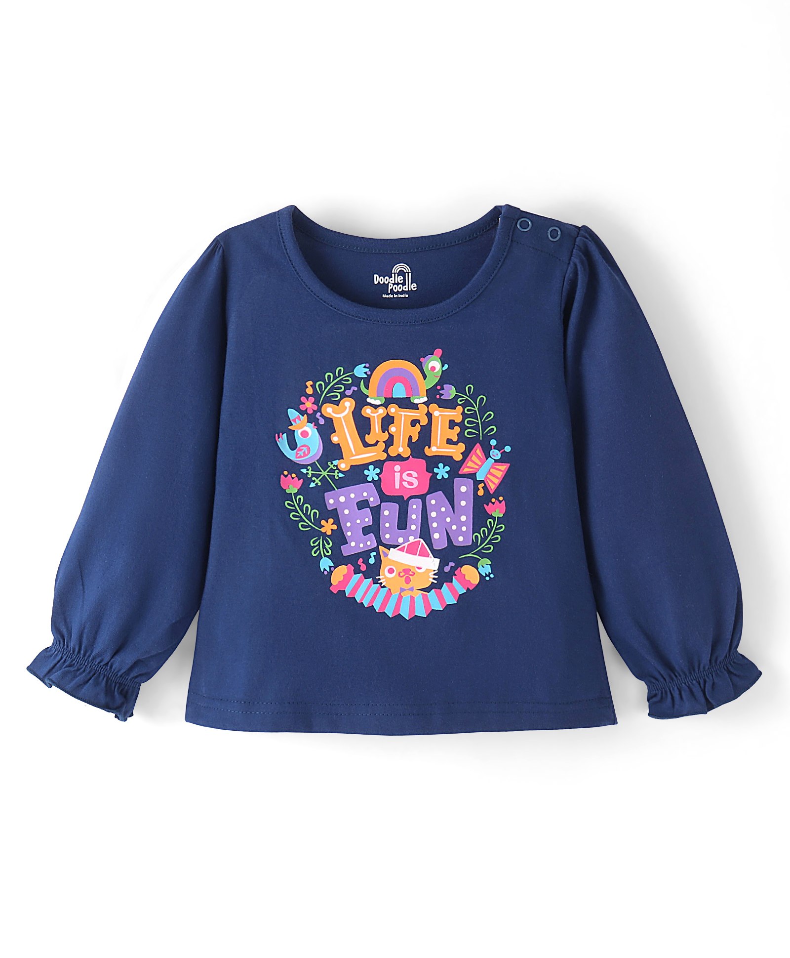 Doodle Poodle 100% Cotton Knit Full Sleeves Top with Text Print -Navy Blue-picture-11