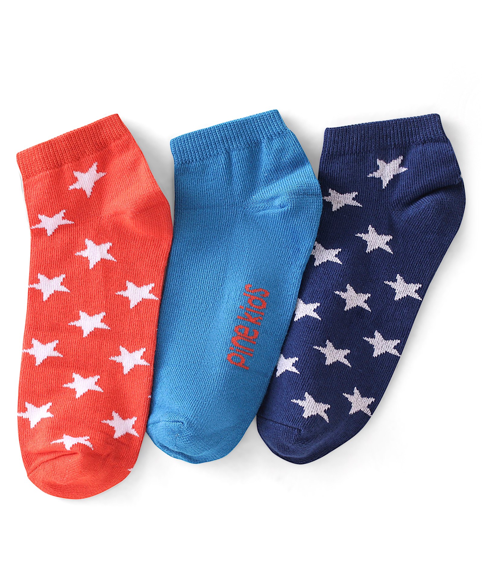 Pine Kids Ankle Socks With Star Design Pack Of 3 - Red Green & Black-image-5