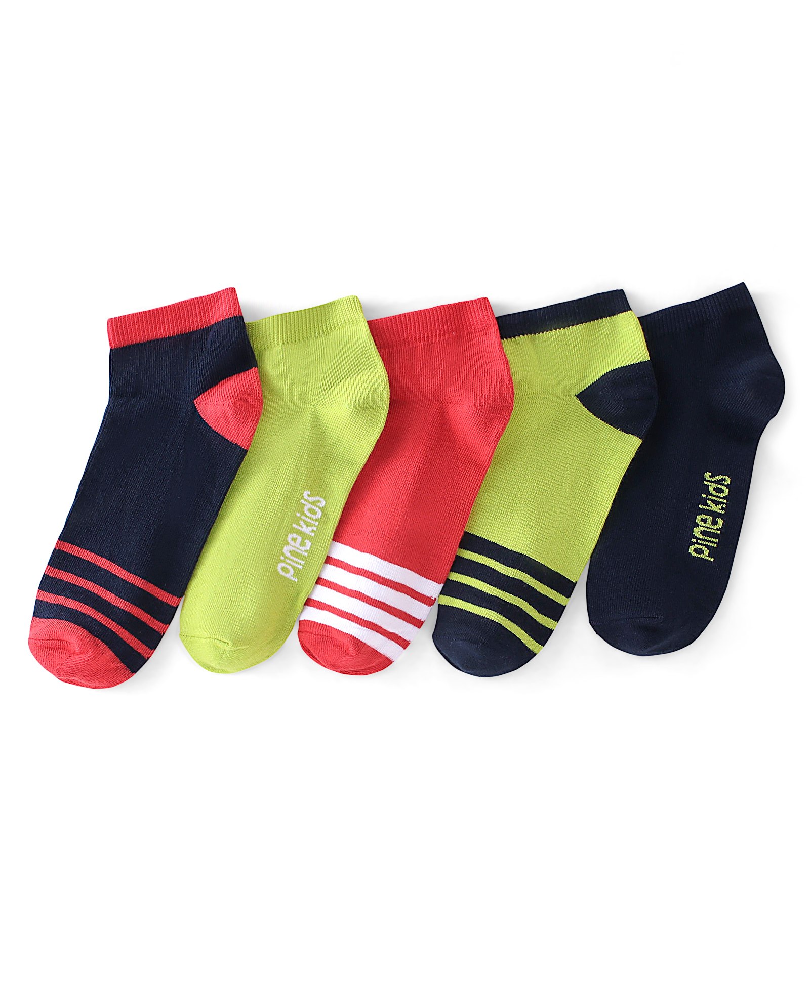 Pine Kids Ankle Socks Pack Of 5 Striped - Red Green & Black-picture-10