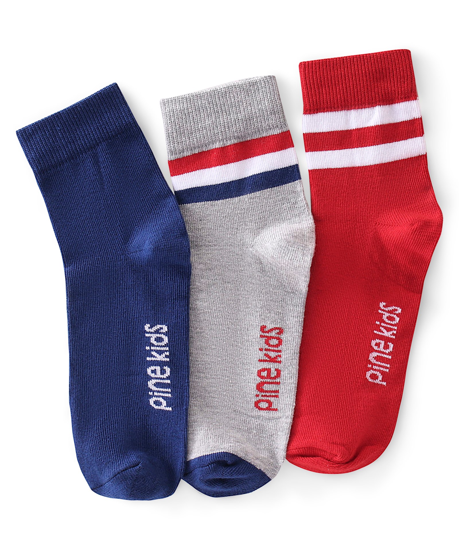 Pine Kids High Ankle Length Text Design Socks Pack of 3 - Multicolour-image-42
