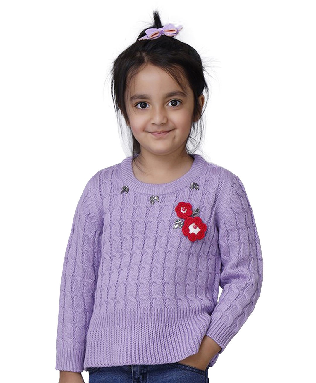 JoE Hazel Full Sleeves Daffodil Detailed Woven Design Pullover Sweater - Lavender-image-12
