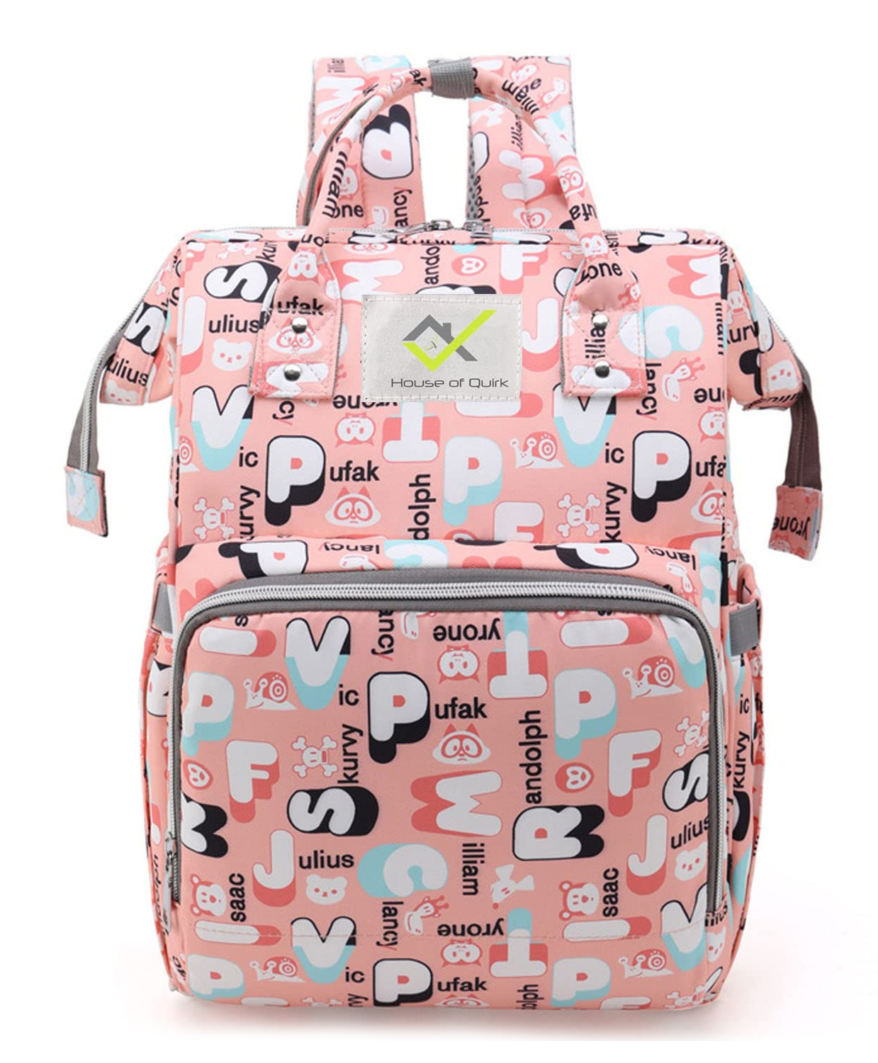 House of Quirk Baby Diaper Bag Pink Alphabet Print - Multicolor-picture-42