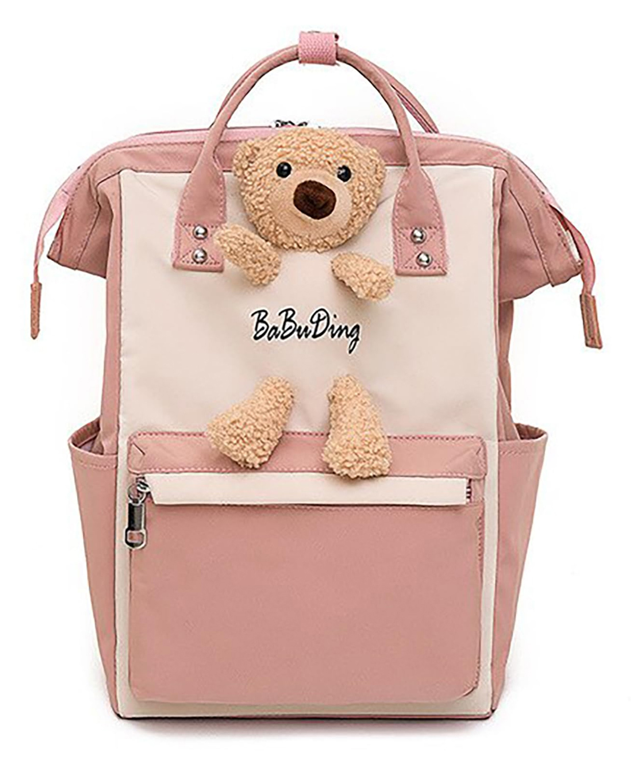 House of Quirk Baby Cute Bear Diaper Bag Multifunction Maternity Backpack -Pink and Cream-image-43