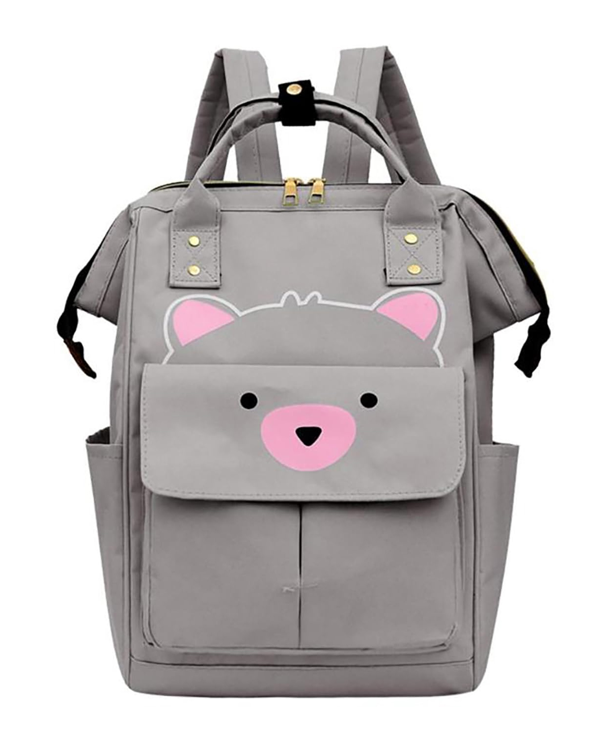 House of Quirk Bear Print Baby Diaper Bag with Insulated Pockets - Grey-image-2