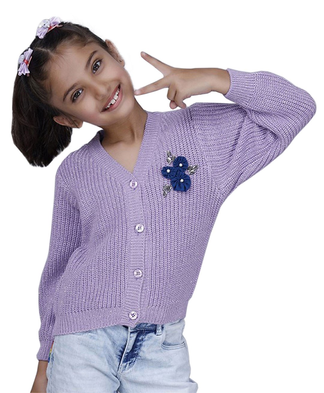 JoE Hazel Fill Sleeves Flower Detailed Simmar Cardi Sweater - Lavender-picture-14