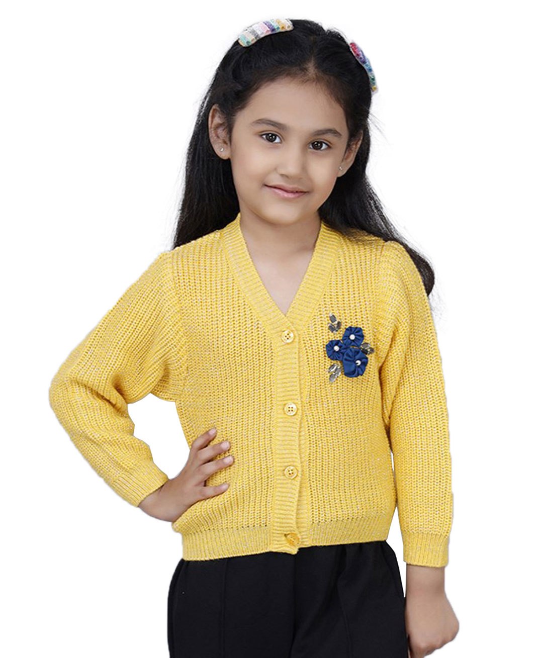 JoE Hazel Fill Sleeves Flower Detailed Simmar Cardi Sweater  - Yellow-picture-13