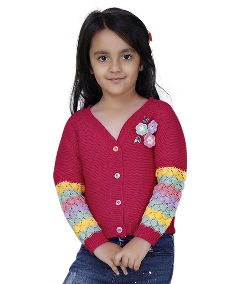 JoE Hazel Full Sleeves Flower Applique Detailed  Floret Cardi Pullover -  Hot Pink-picture-10