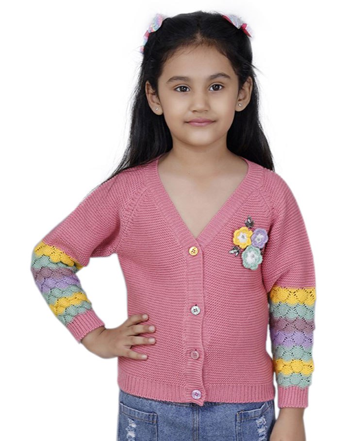 JoE Hazel Full Sleeves Flower Applique Detailed Floret Cardi Pullover - Pink-picture-18