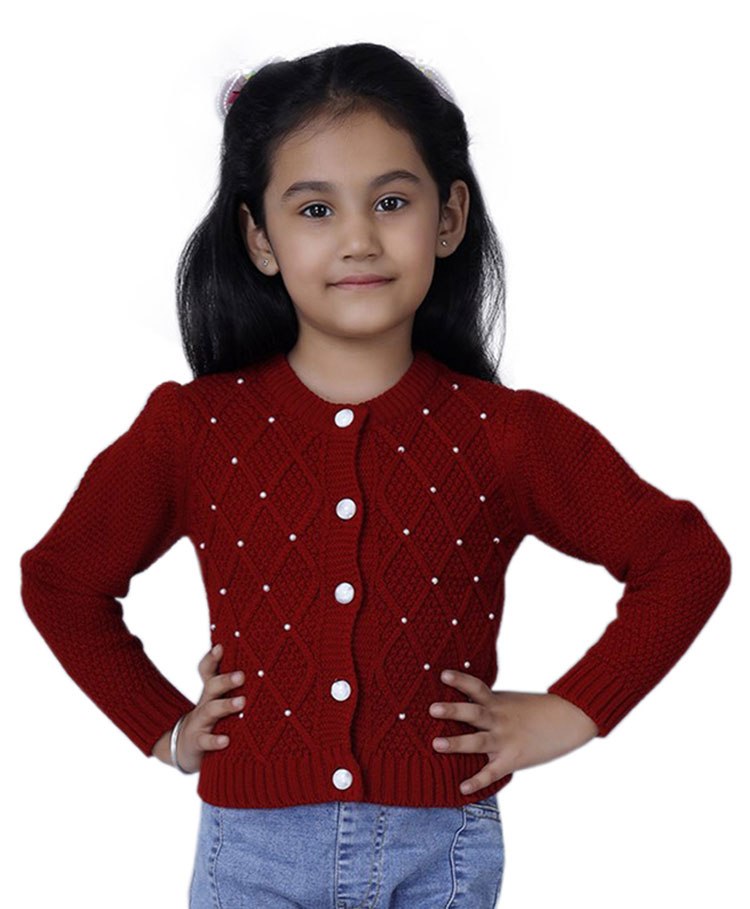 JoE Hazel Full Sleeves Pearl Embellished Wooven Detailed  Cardigan - Brick Red-picture-35