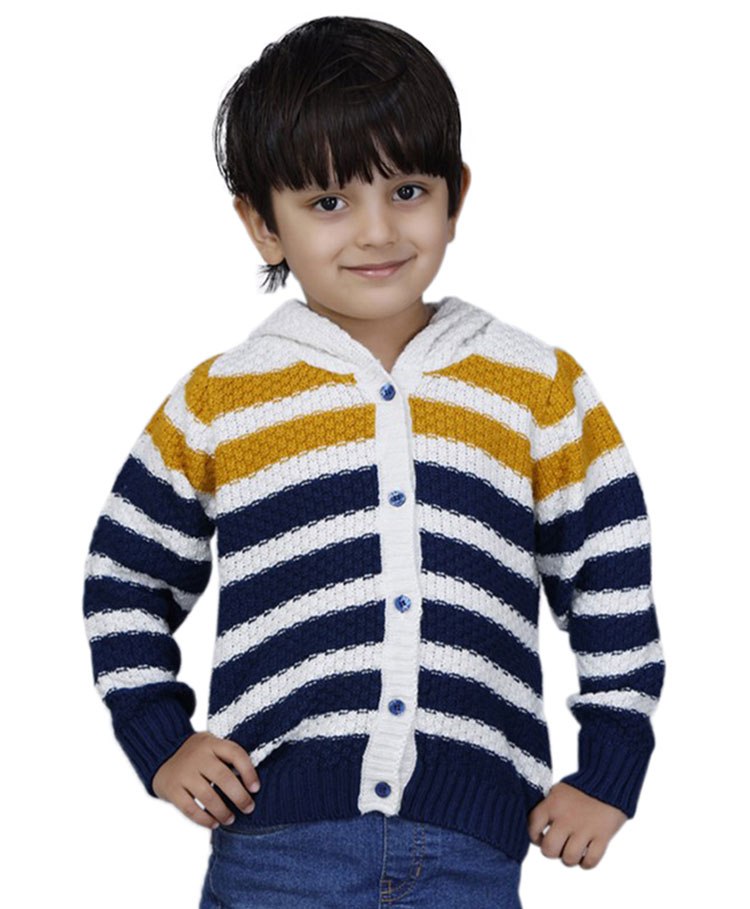 JoE Hazel Full Sleeves Dual Hue Rugby Stripped Hooded Sweater - White & Blue-picture-20