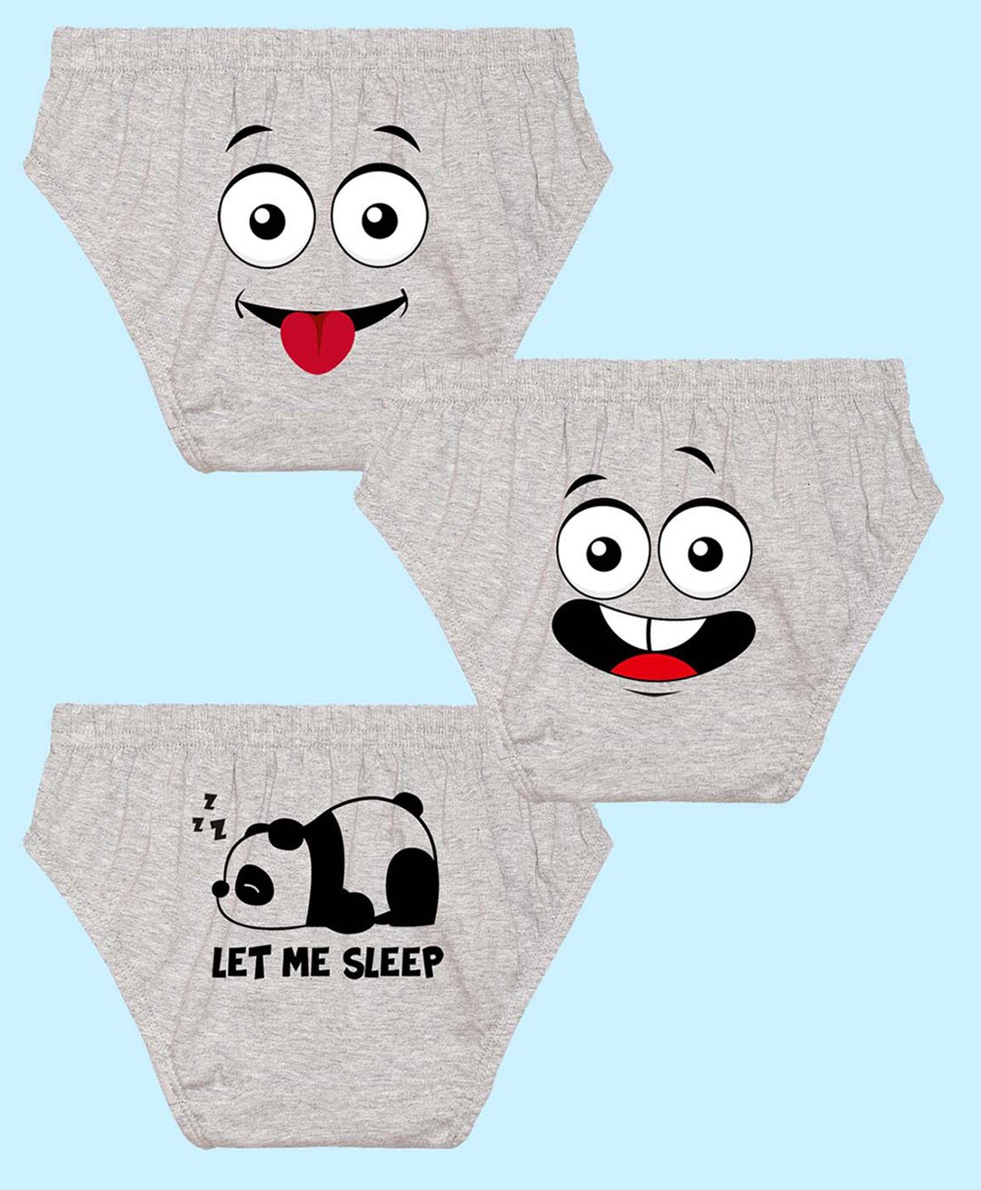 NUSYL Pack Of 3 Baby Monster Face & Sleeping Panda Printed Briefs - Grey-picture-22