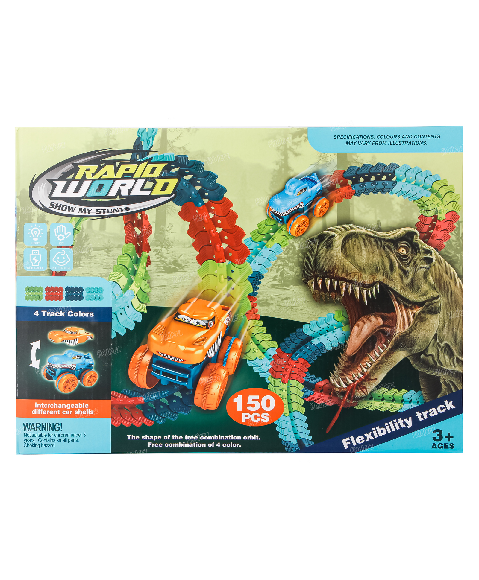 Fiddlerz Kids Race Car with Flexible Bendable Track Glow in The Dark Race Track & Car Toys with LED Light Up Race Track for Children - 150 Pieces-picture-18