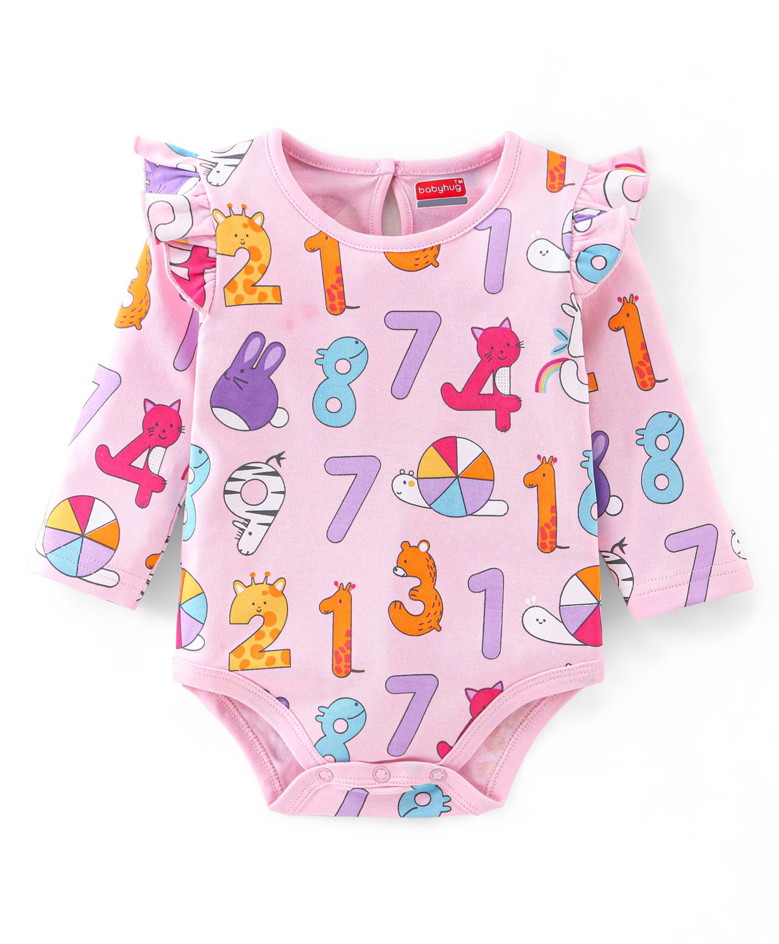 Babyhug 100% Cotton Full Sleeves Onesie Number Print - Pink-image-43