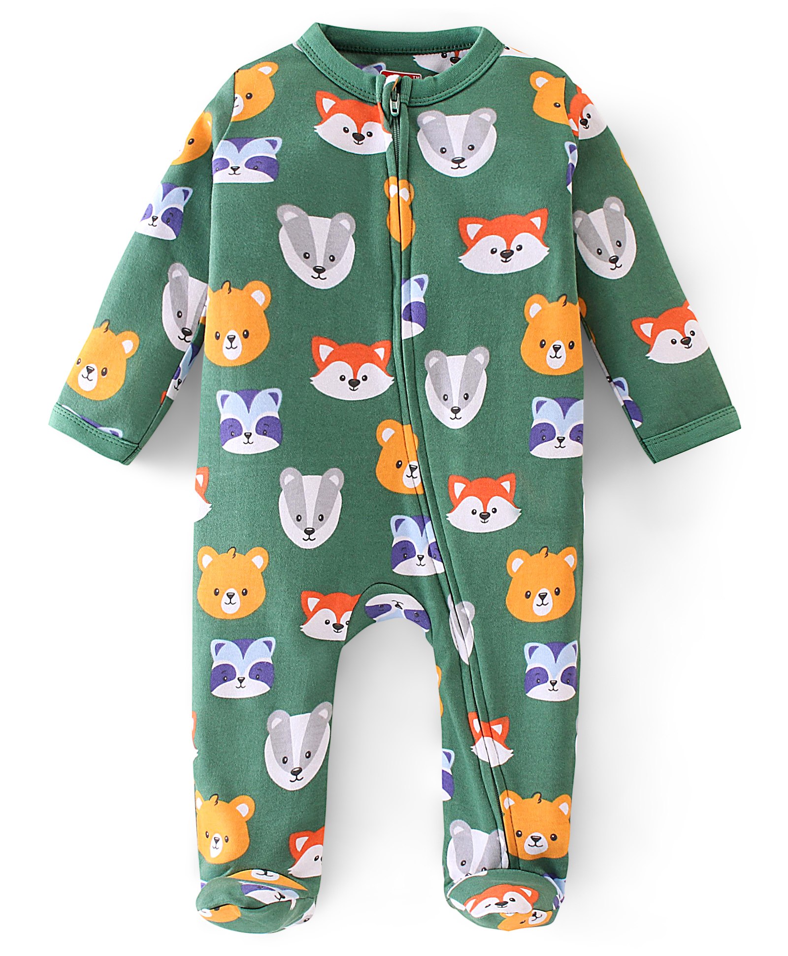 Babyhug Cotton Knit Full Sleeves Footed Sleep Suit Animals Print - Green-picture-25