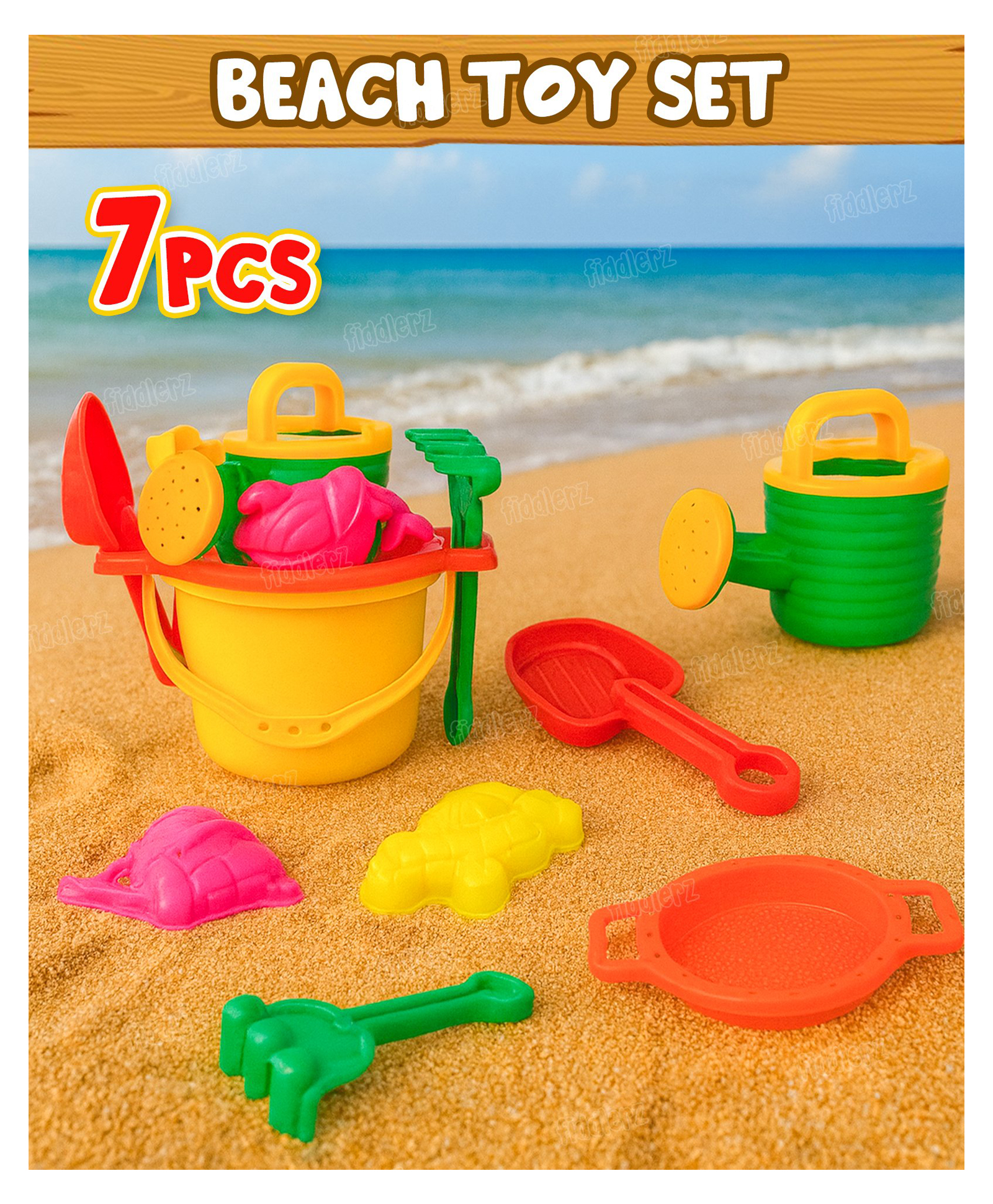 Fiddlerz Sand Game Castle Building Beach Toy Set for Kids Summer Fun Playset & Gardening Tools & Bucket - Multicolour-image-35