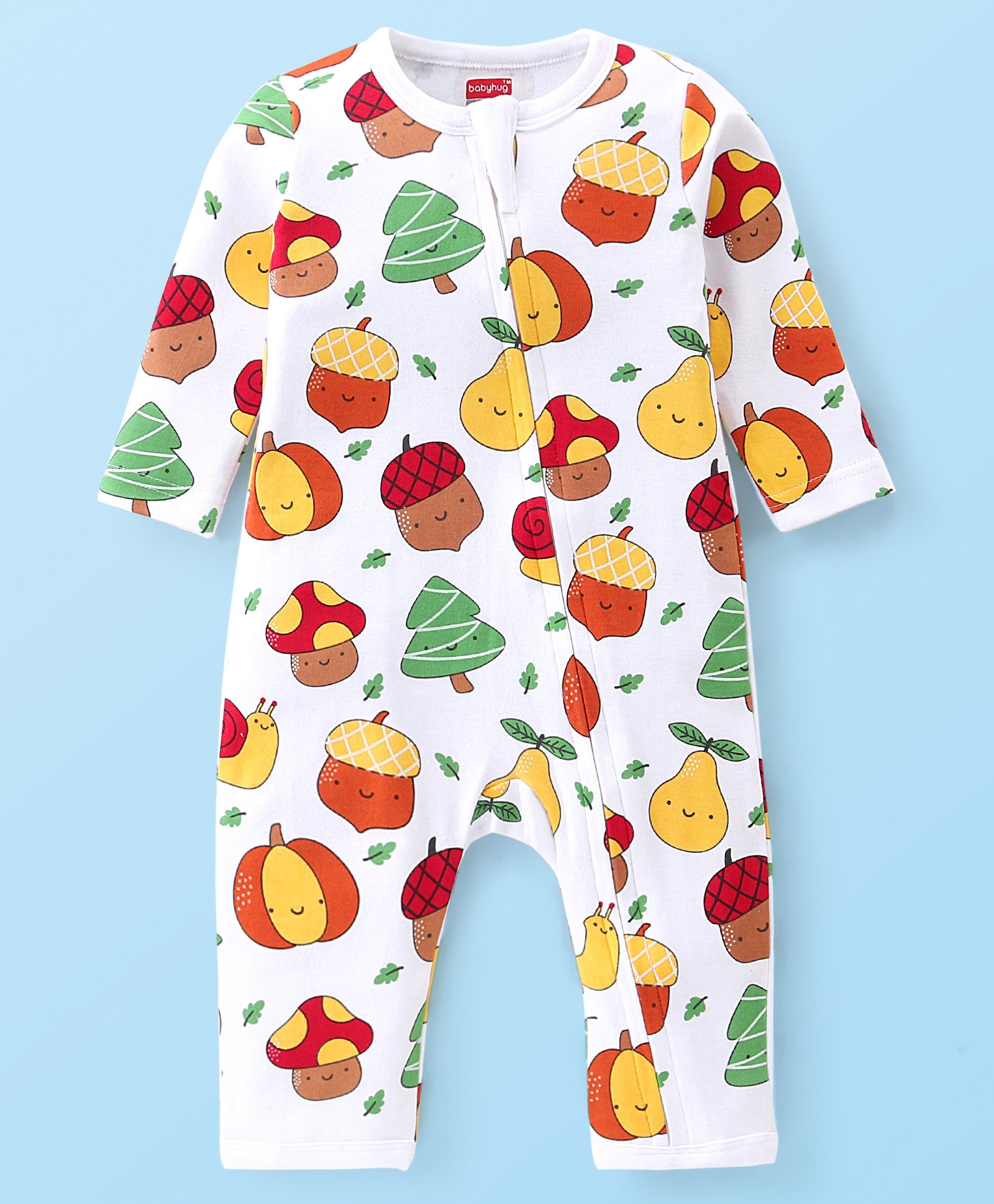 Babyhug 100% Cotton Knit Romper Fruits Print - White-image-10