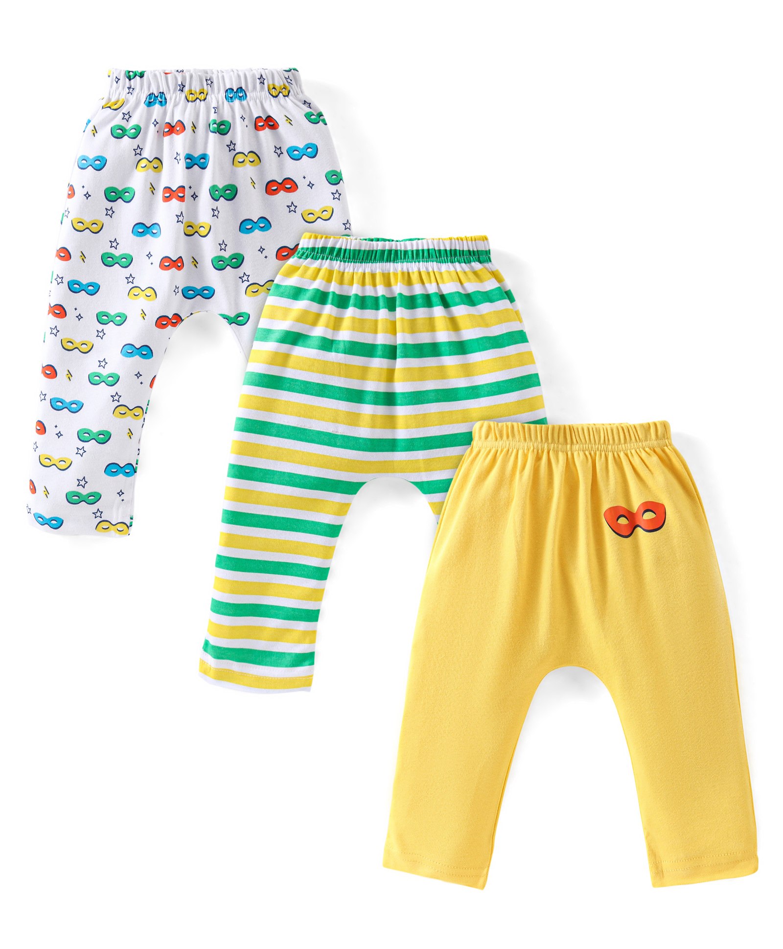 Babyhug Cotton Knit Full Length Diaper Pants Striped Pack Of 3 - Multicolour-image-37