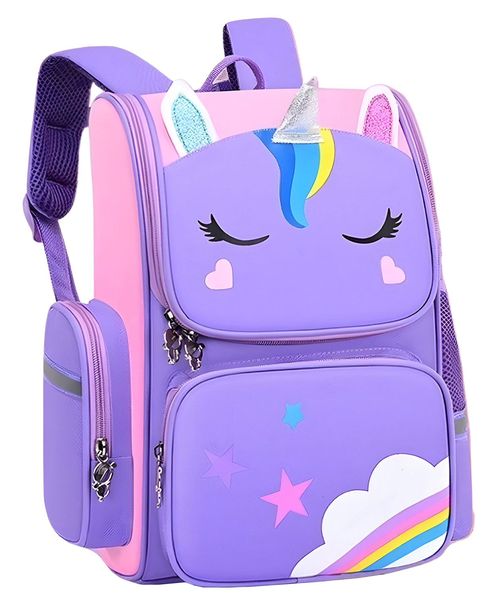 Bembika School Bag for Boys and Girls Travel Schoolbag Perfect Book Bag Casual Backpack for Kids Unicorn Purple- Height 16 Inches-picture-12
