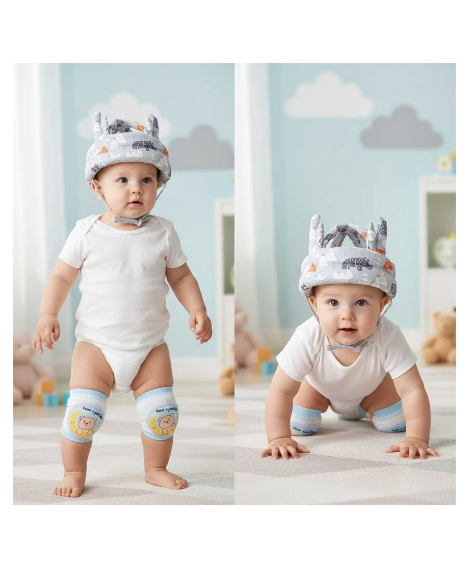 Bembika Baby Head Protector And Baby Knee Pads For Crawling & Elbow Safety Protector Combo Pack - Sky Blue-picture-24
