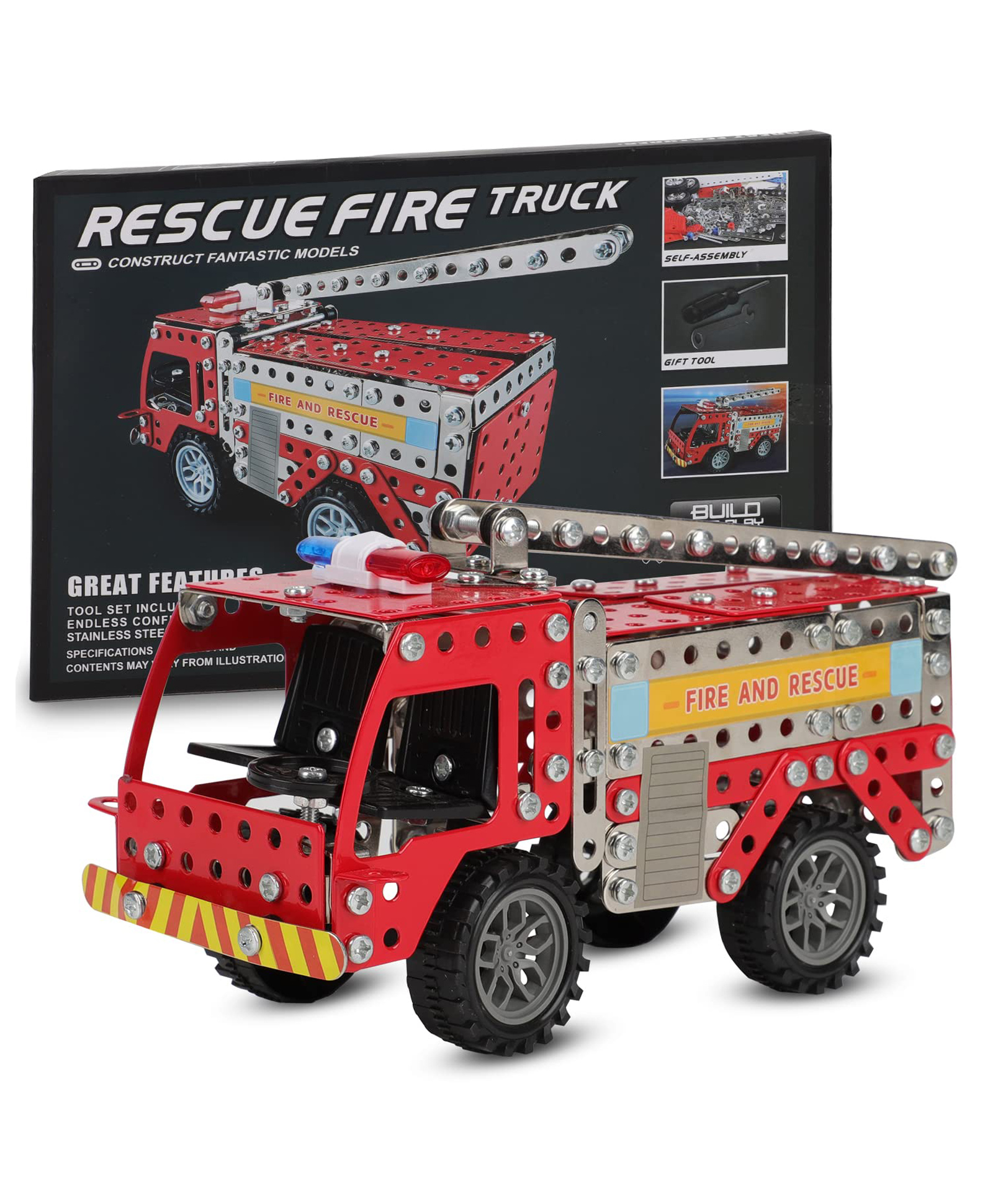 NEGOCIO Erector Set for Kids Ages 7 Years Old & Up Boys and Girls Fire Truck STEM Building Toys - Metal Building Kit for 7 8 9 10 Years Old Boys and Girls - 292 Pcs (Color May Vary)-image-19
