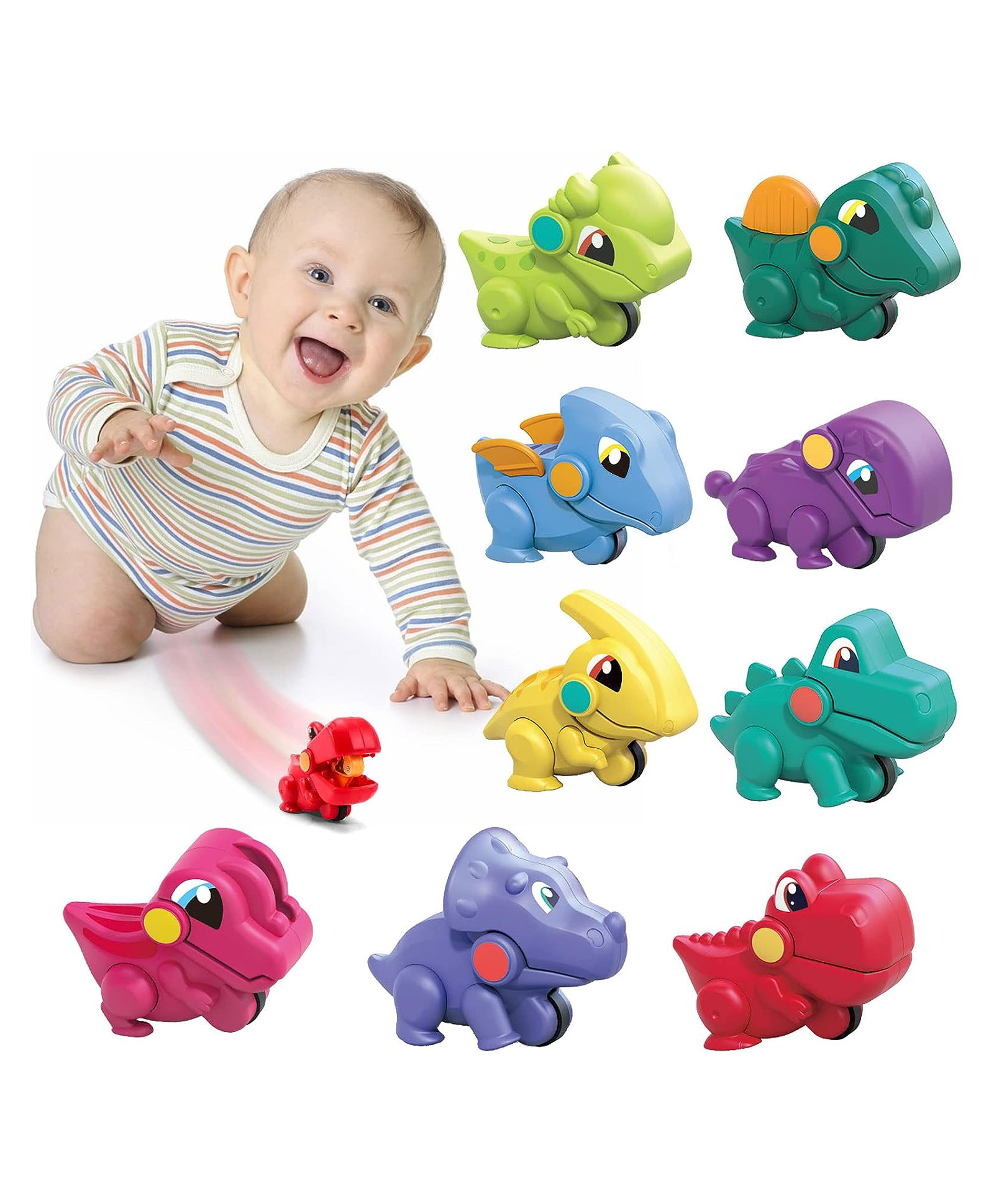 NEGOCIO Toddler Toy Cars Car 1 year old Mini Pocket Dinosaur Toys Pack of 9  (Color May Vary)-image-33