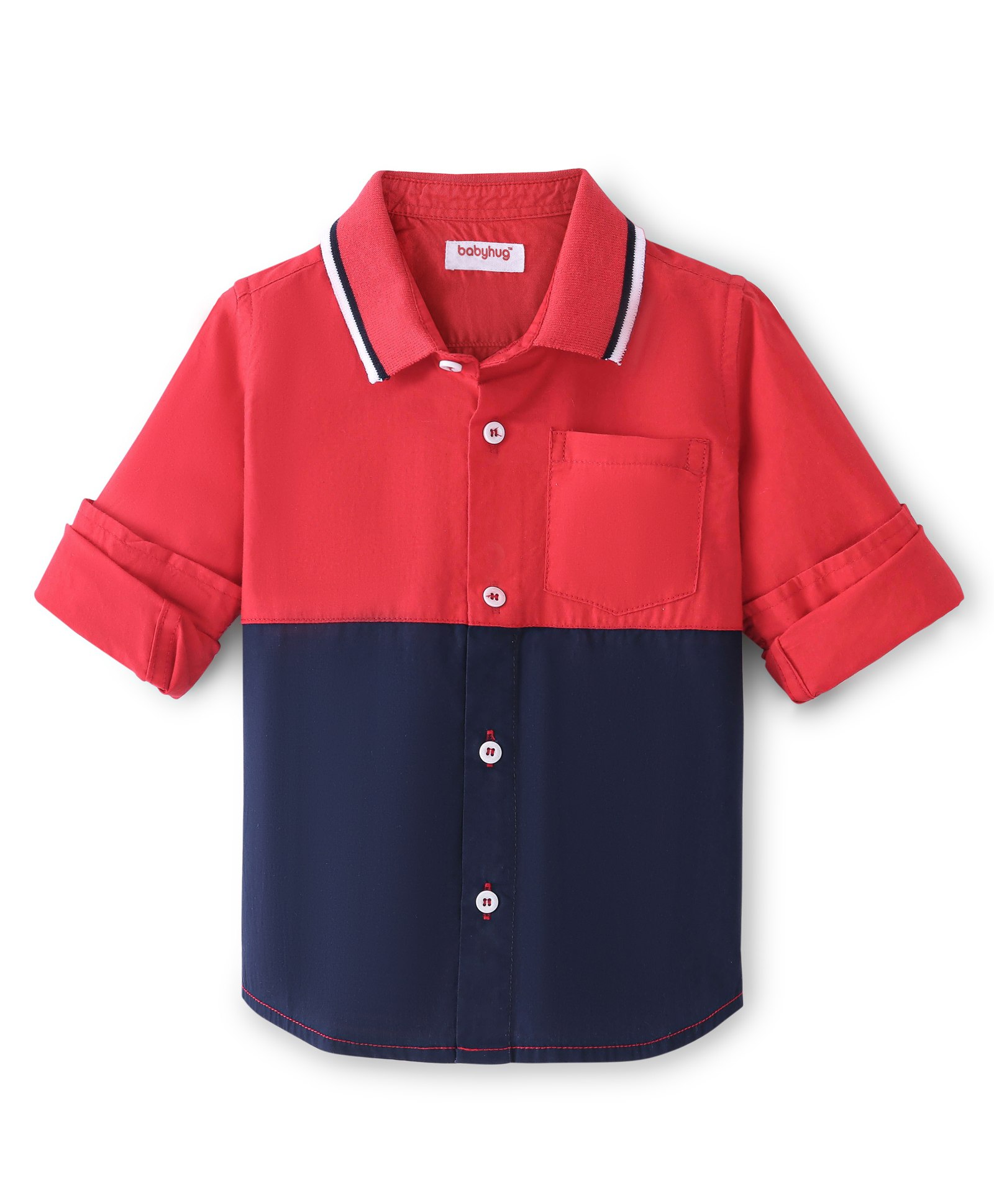 Babyhug Cotton Woven Full Sleeves Regular Rib Collar Solid Cut & Sew Shirt - Red & Navy Blue-picture-17