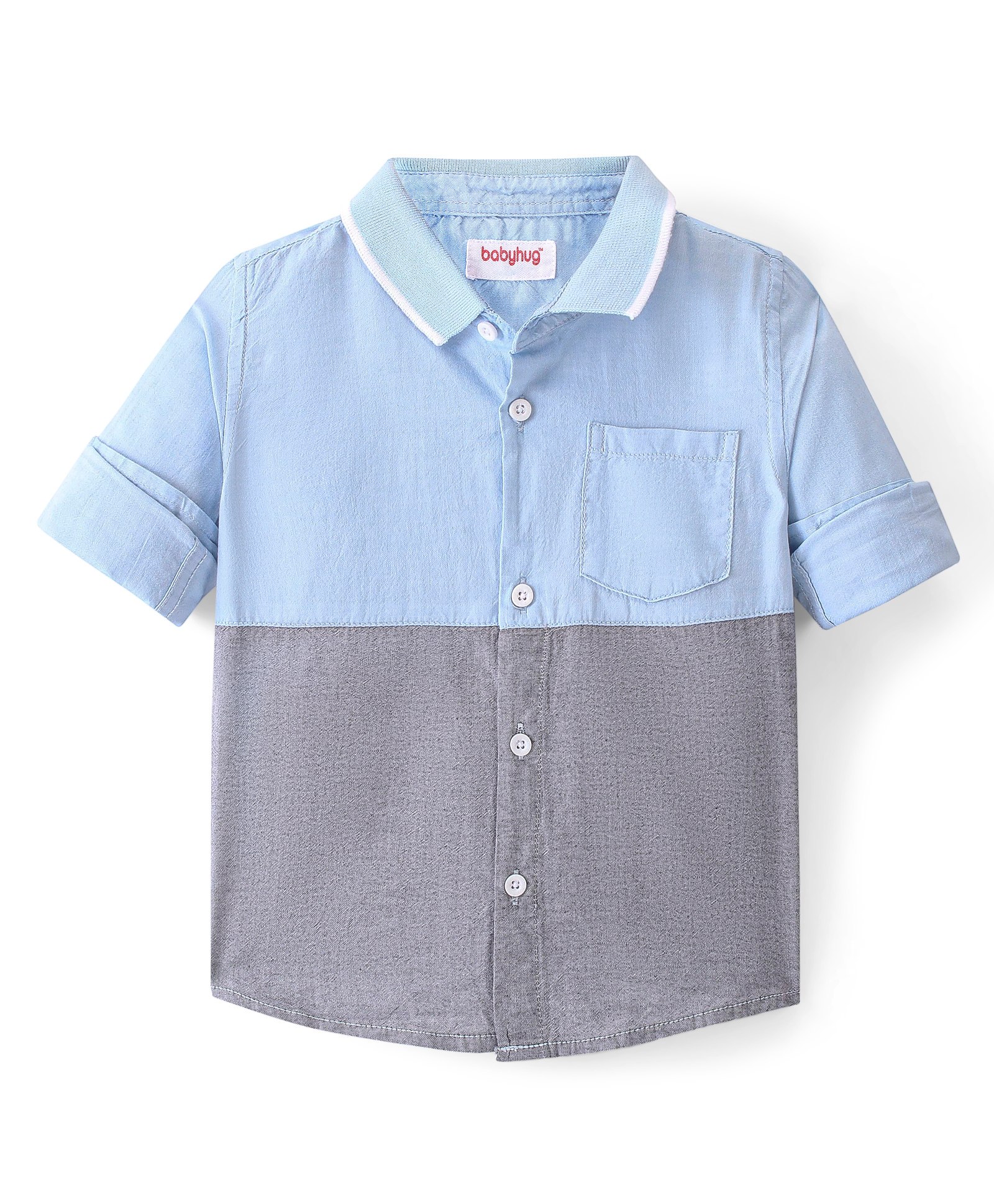 Babyhug Cotton Woven Full Sleeves  Solid Colour Cut & Sew Shirt - Blue & Grey-image-47