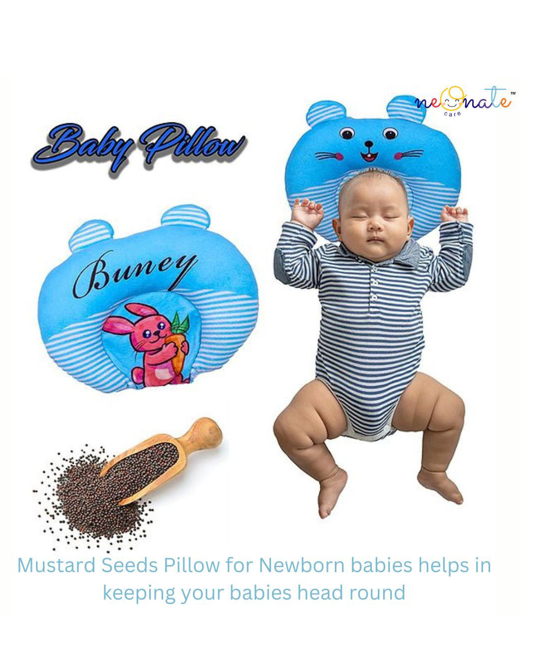 NeonateCare Baby U Shape Pillow Mustard Pillow Rai Pillow head shaping pillow - (Blue Marie pillow) ( Color and design may vary)-picture-39