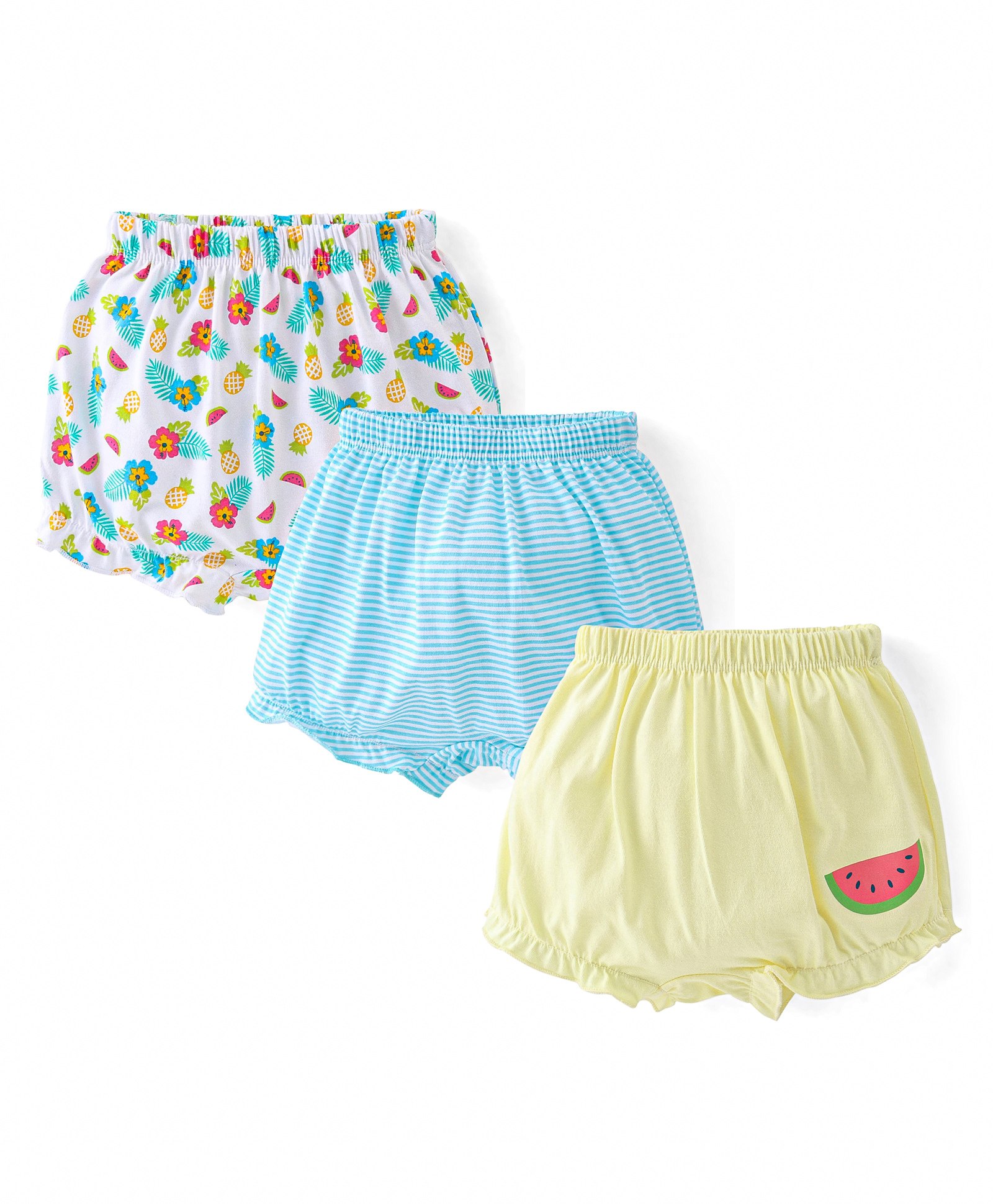 Babyhug 100% Cotton Knit Bloomer Floral Print Pack of 3 - Blue White & Yellow