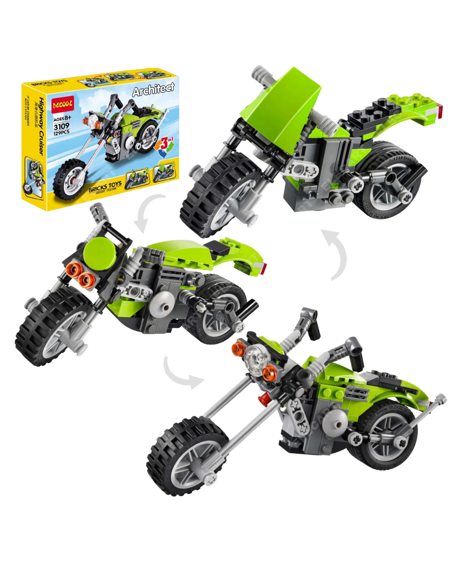Elecart 3 in 1 Architect Series Bike Theme Highway Cruiser Building Block Toy Set- 129+ Brick Pieces-picture-21