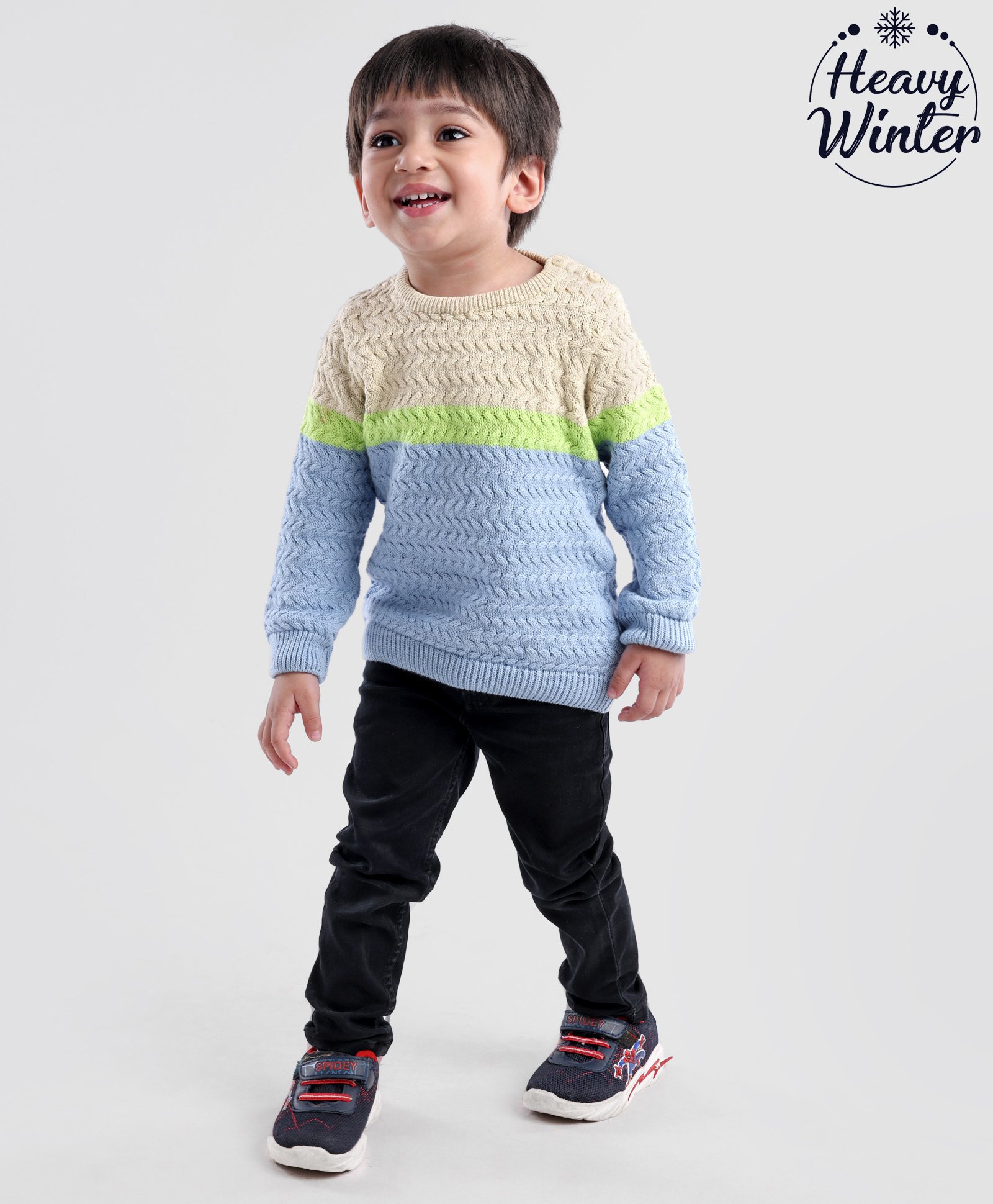 Babyoye 100% Cotton Placement Embroidered Full Sleeves Pullover Sweater - Blue & Beige-image-8