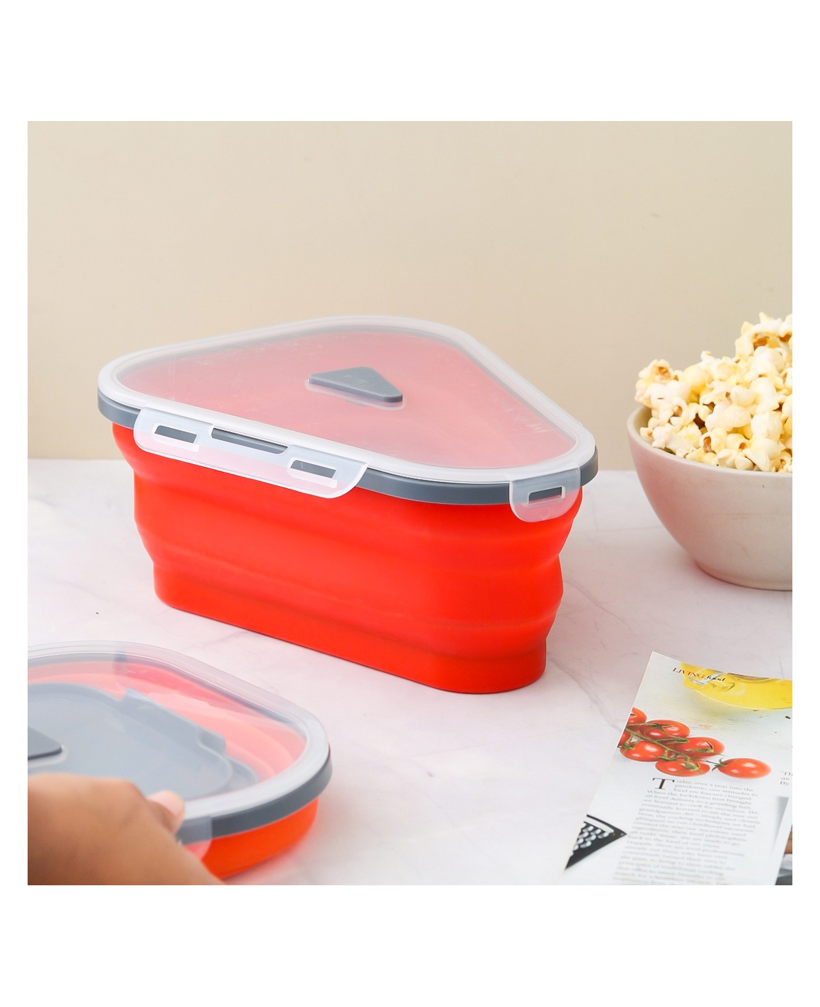 Yellow Bee Collapsible Pizza Slice Container with 5 Serving Trays- Red-picture-35