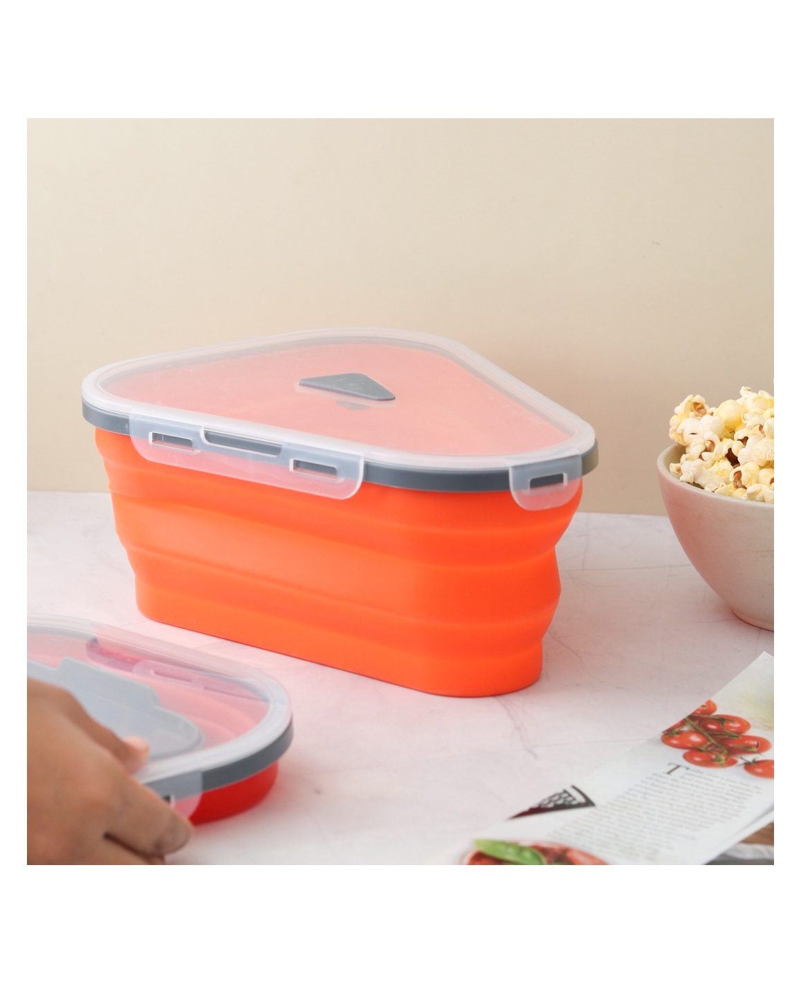 Yellow Bee Collapsible Pizza Slice Container with 5 Serving Trays- Orange-picture-36